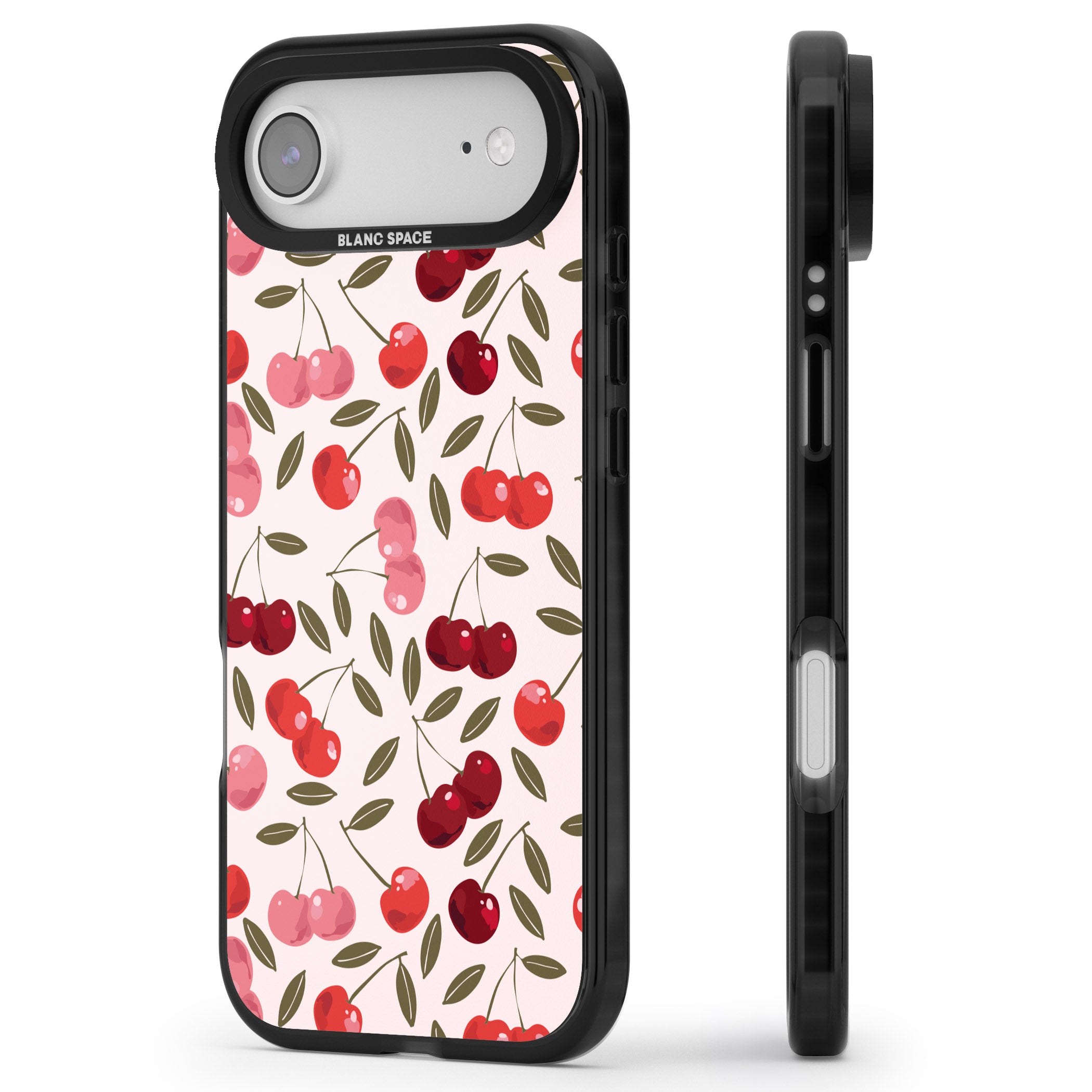 Fruity & Fun Patterns Cherries iPhone 17 Air Impact Black Phone Case Side Profile