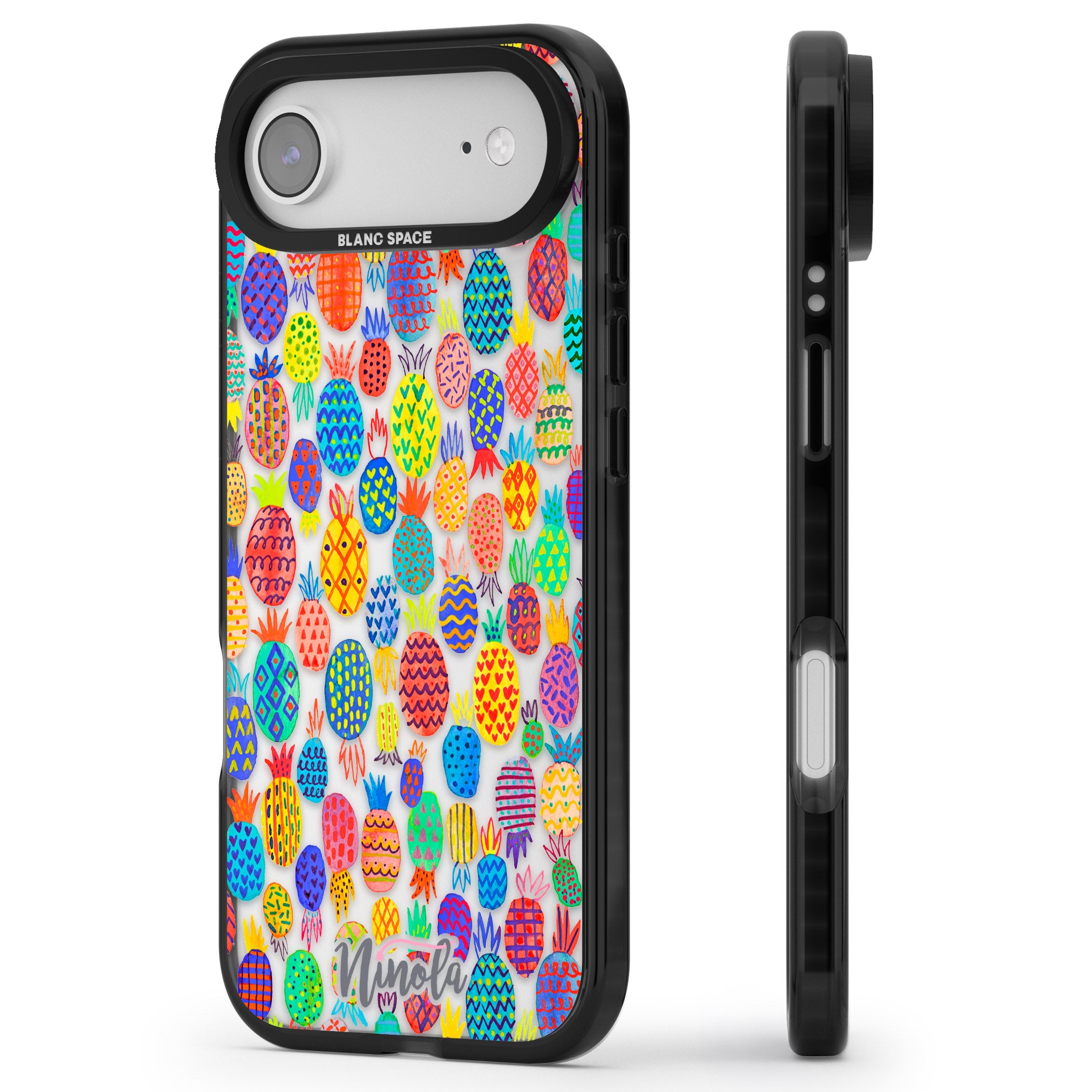 Vibrant Pineapple Pattern iPhone 17 Air Impact Black Phone Case Side Profile