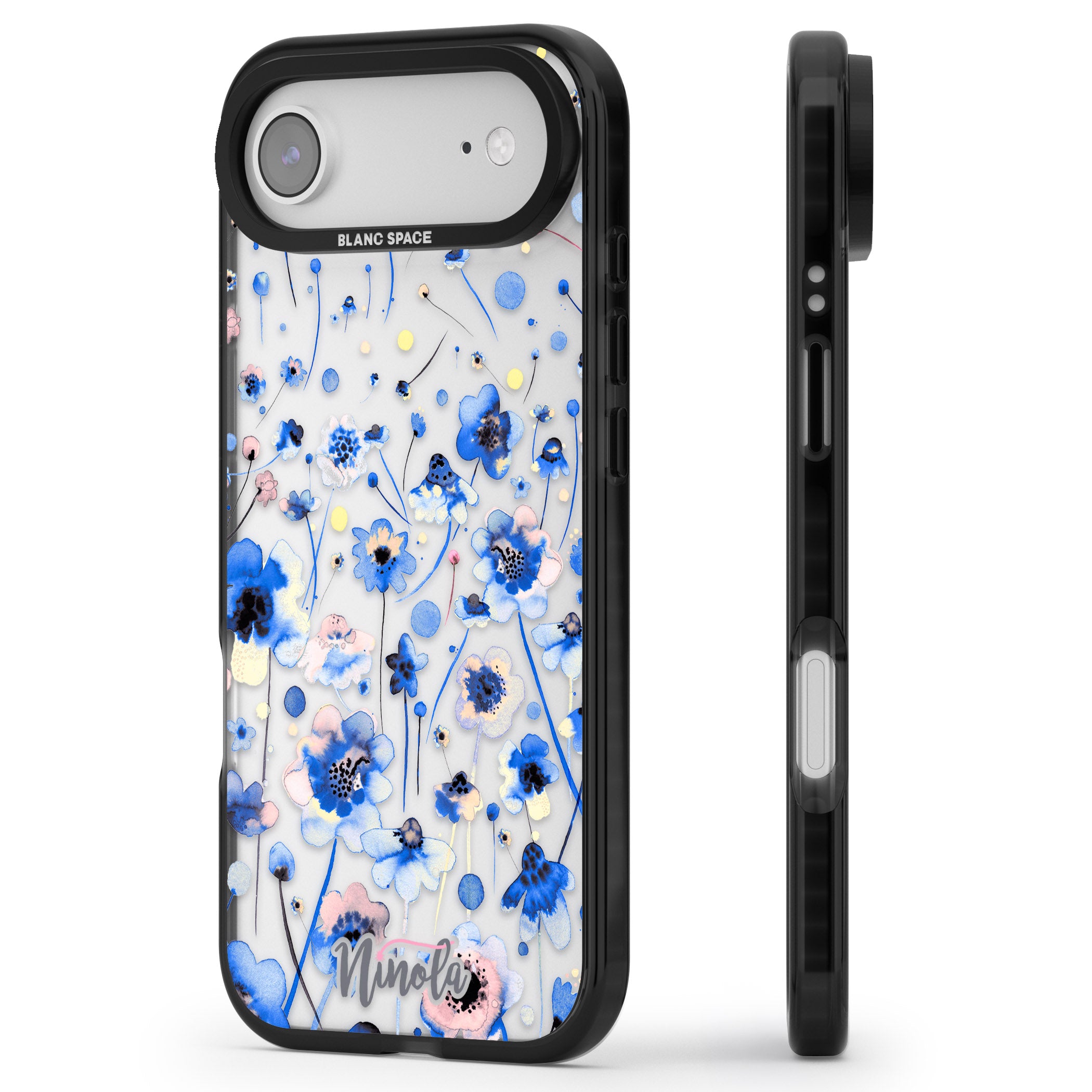 Ink Flowers Blue iPhone 17 Air Impact Black Phone Case Side Profile