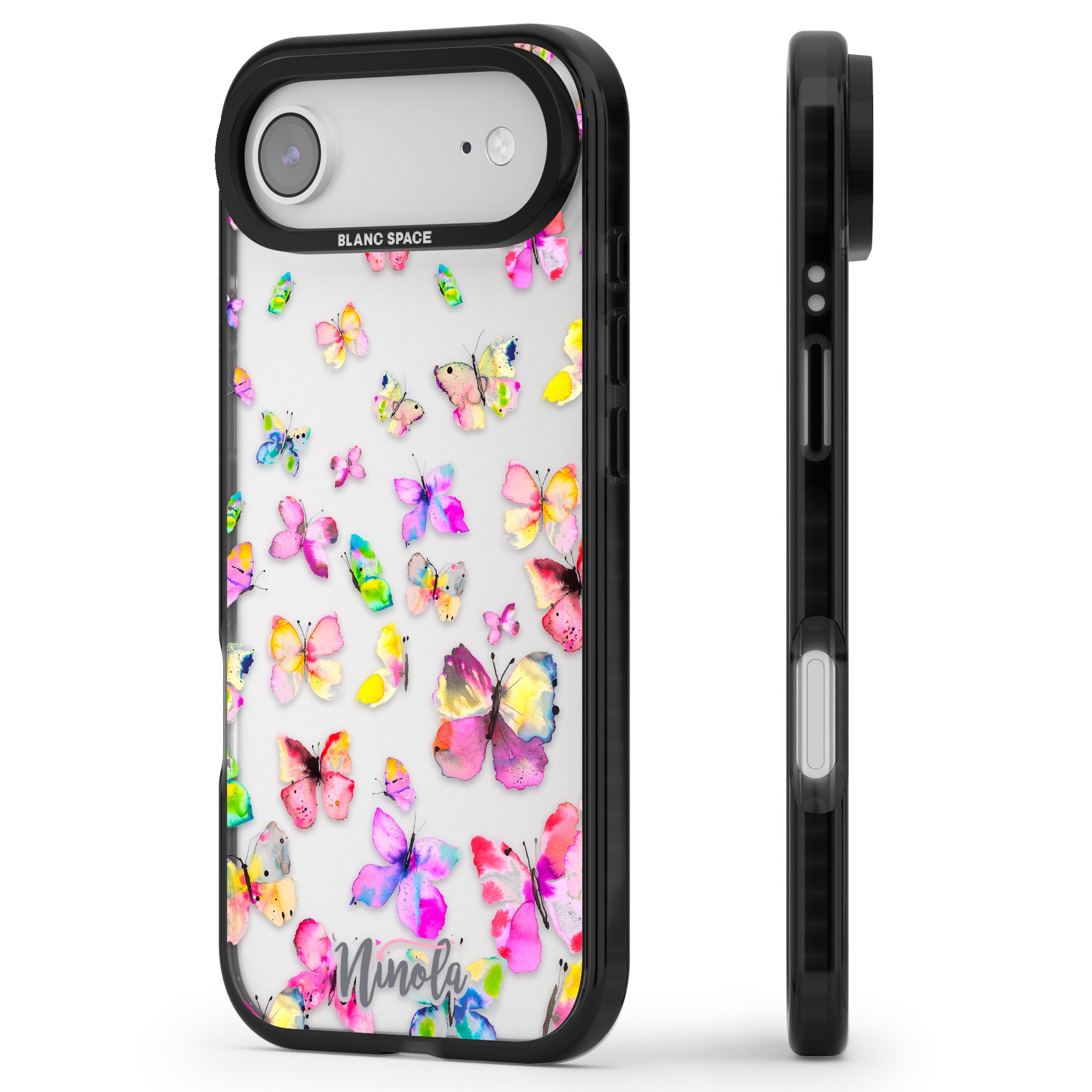 Watercolor Butterflies iPhone 17 Air Impact Black Phone Case Side Profile