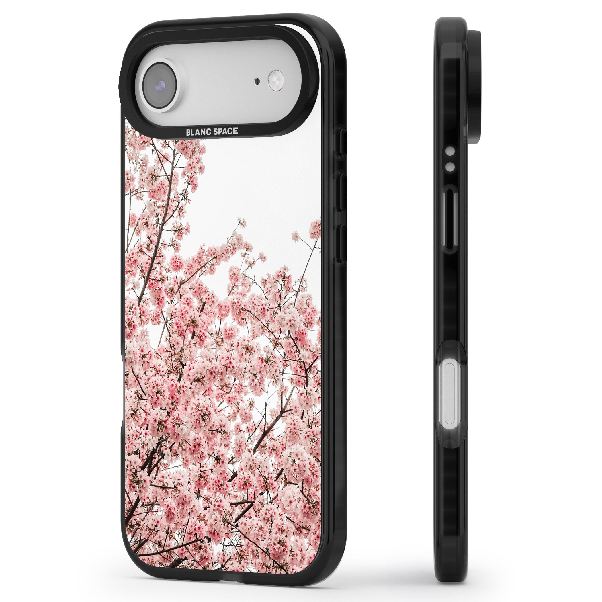 Cherry Blossom Bloom iPhone 17 Air Impact Black Phone Case Side Profile