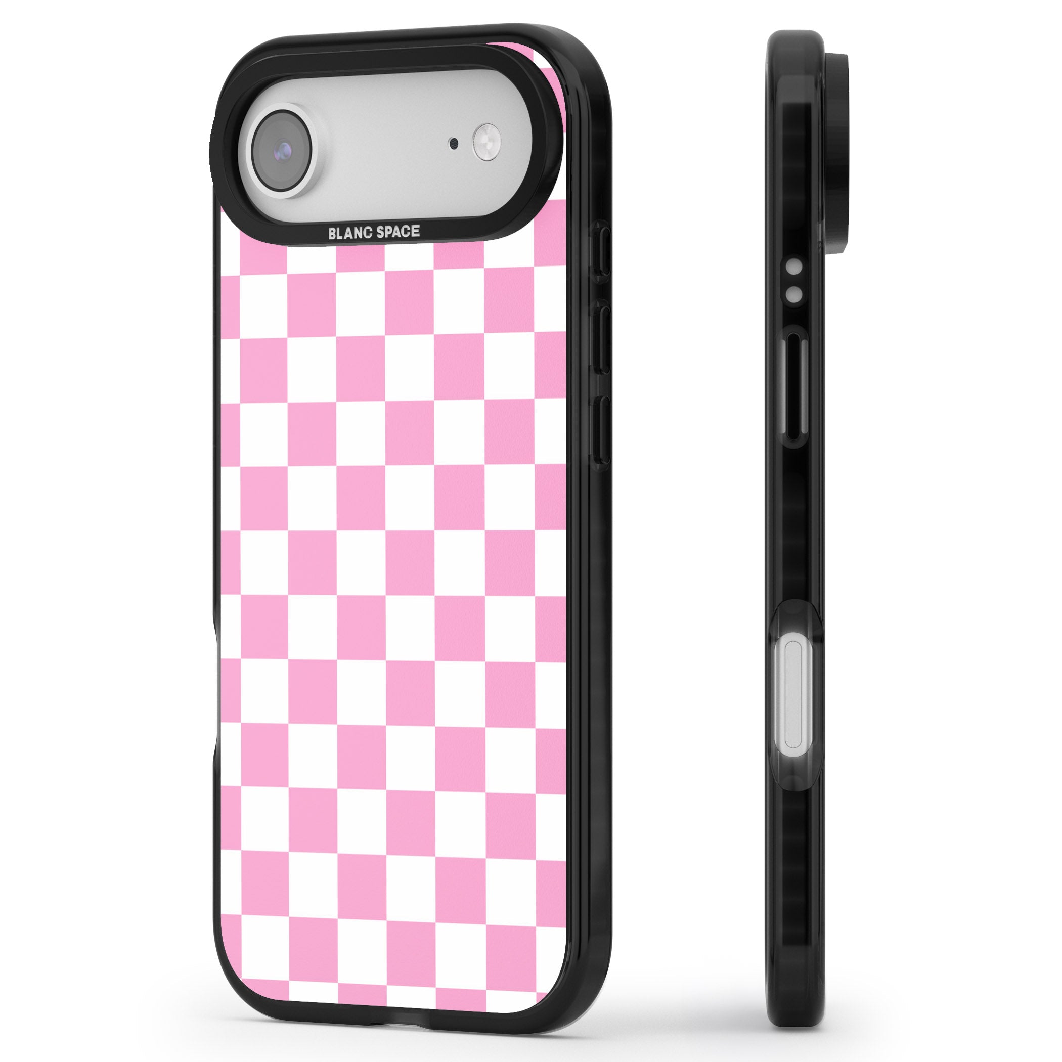 Pink Checkered iPhone 17 Air Impact Black Phone Case Side Profile
