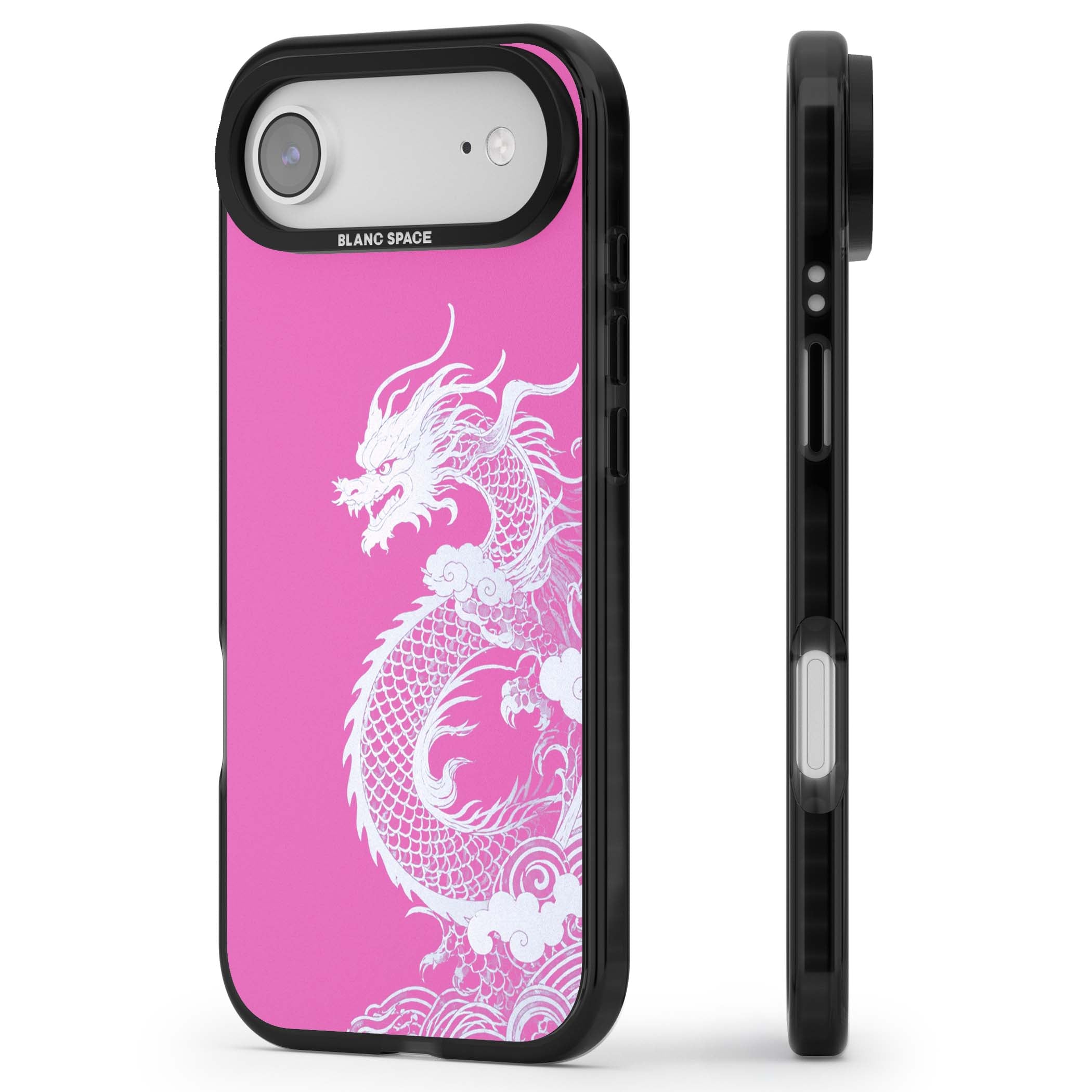 Pink Empress chinese dragon iPhone case featuring a white dragon, swirling clouds and pink dragon wallpaper backdrop | Clear Impact case for iPhone Air