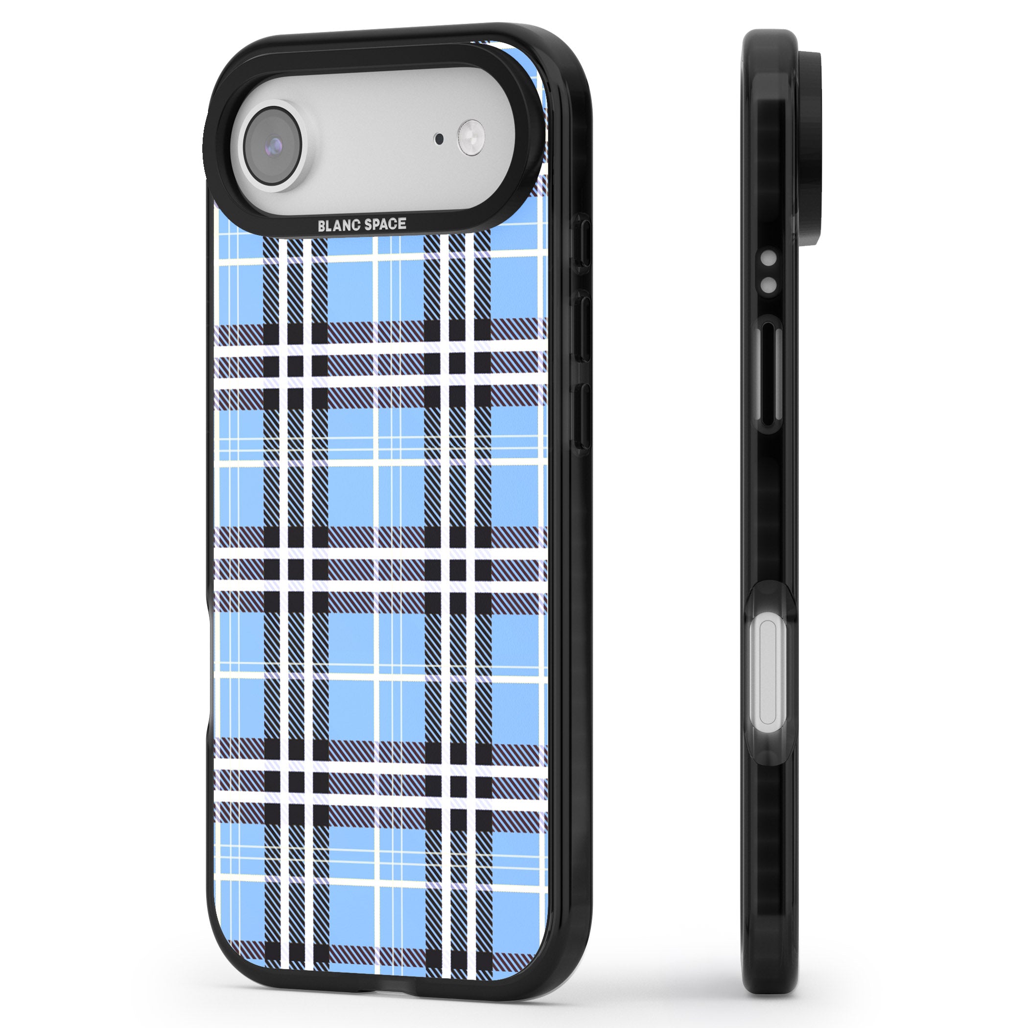 Blue Plaid iPhone 17 Air Impact Black Phone Case Side Profile