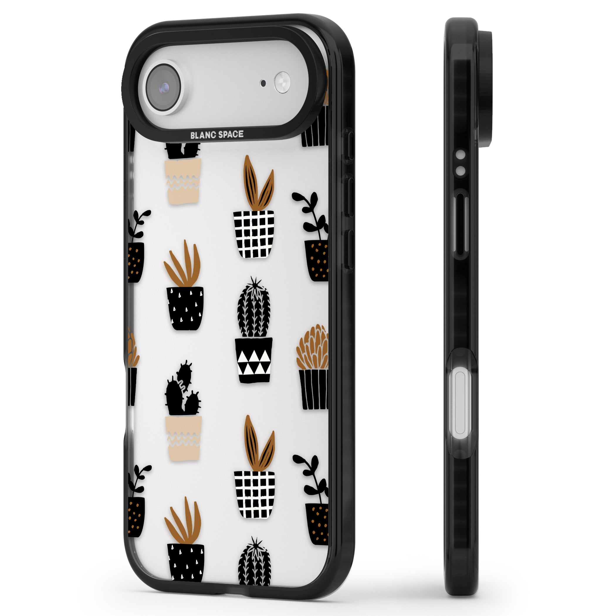 Large Mixed Plants Pattern Clear iPhone 17 Air Impact Black Phone Case Side Profile