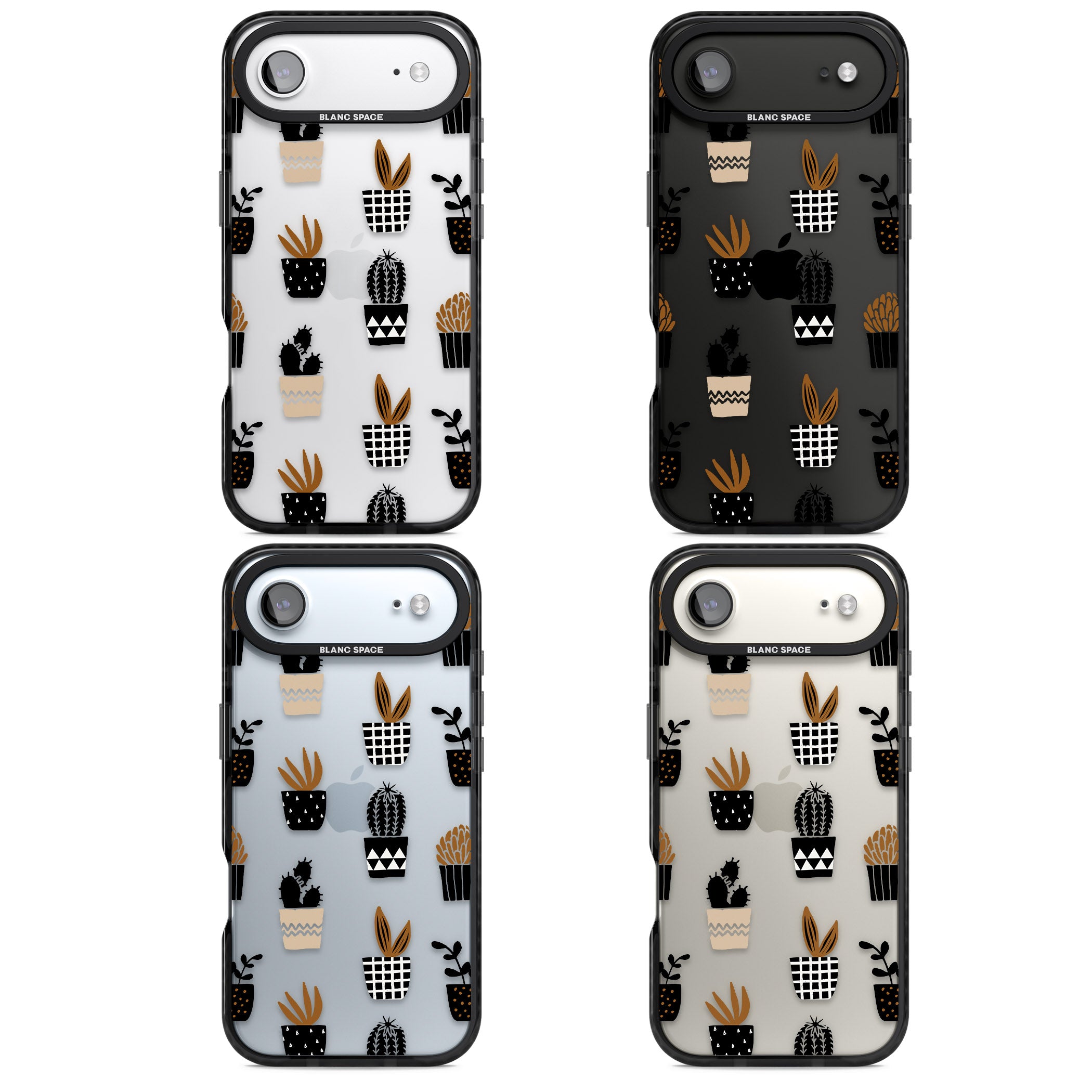 Large Mixed Plants Pattern Clear iPhone 17 Air Impact Black Phone Case APT Impact Protection