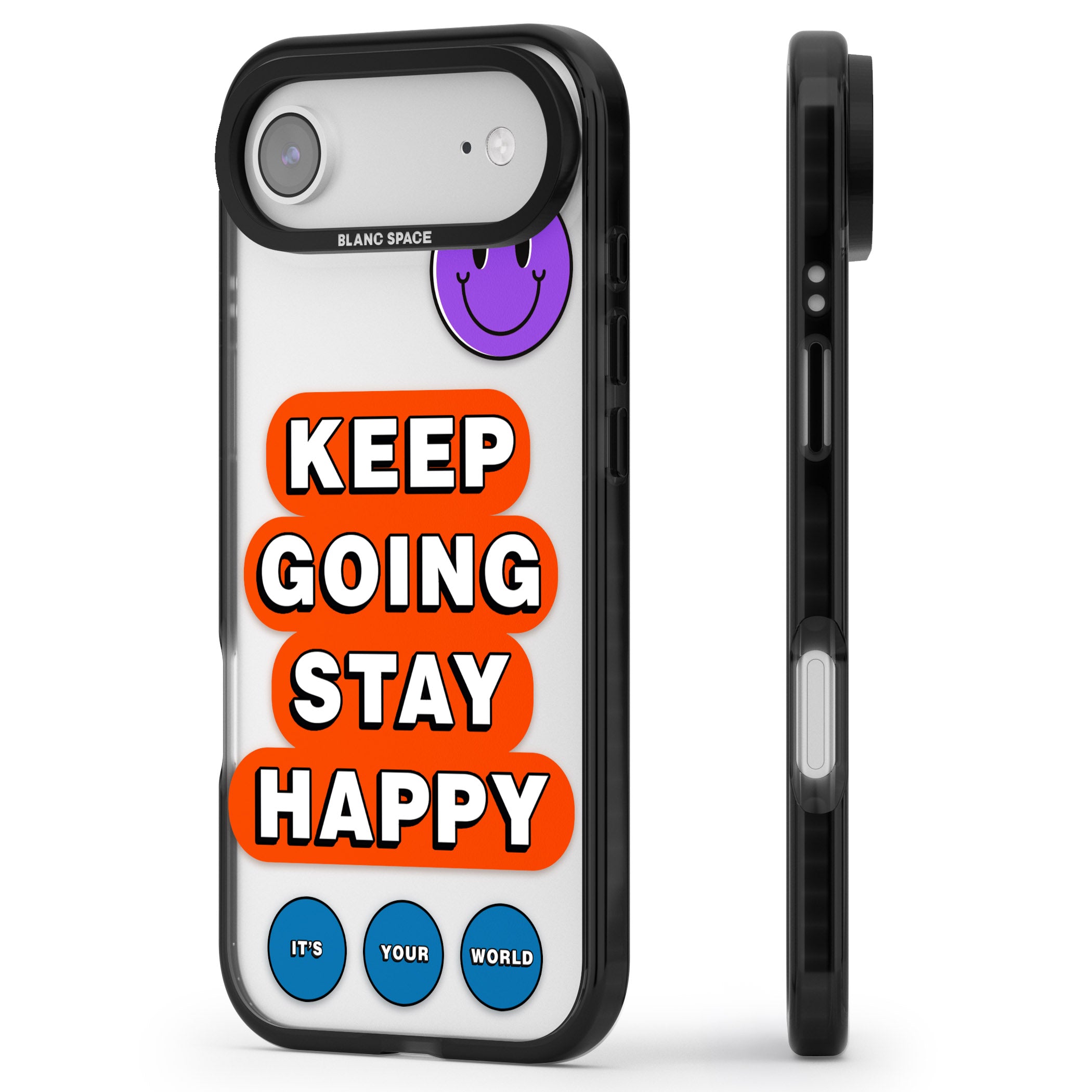 Keep Going Stay Happy iPhone 17 Air Impact Black Phone Case Side Profile