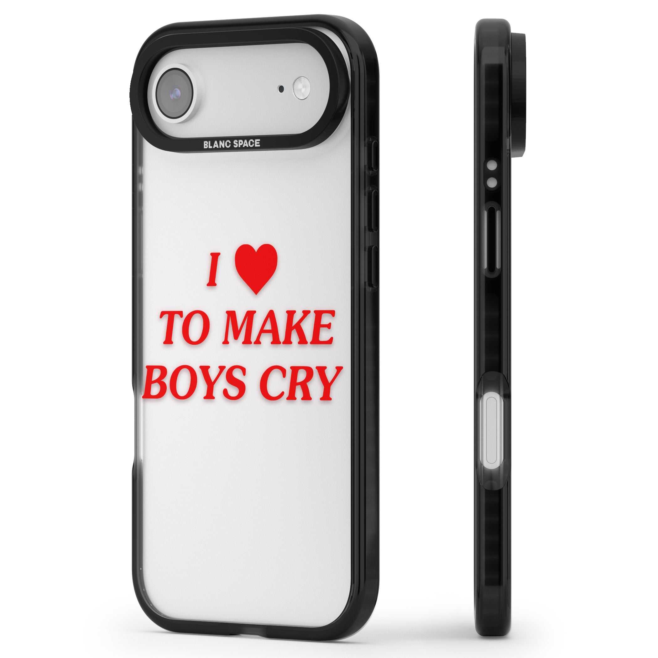 I Love To Make Boys Cry iPhone 17 Air Impact Black Phone Case Side Profile