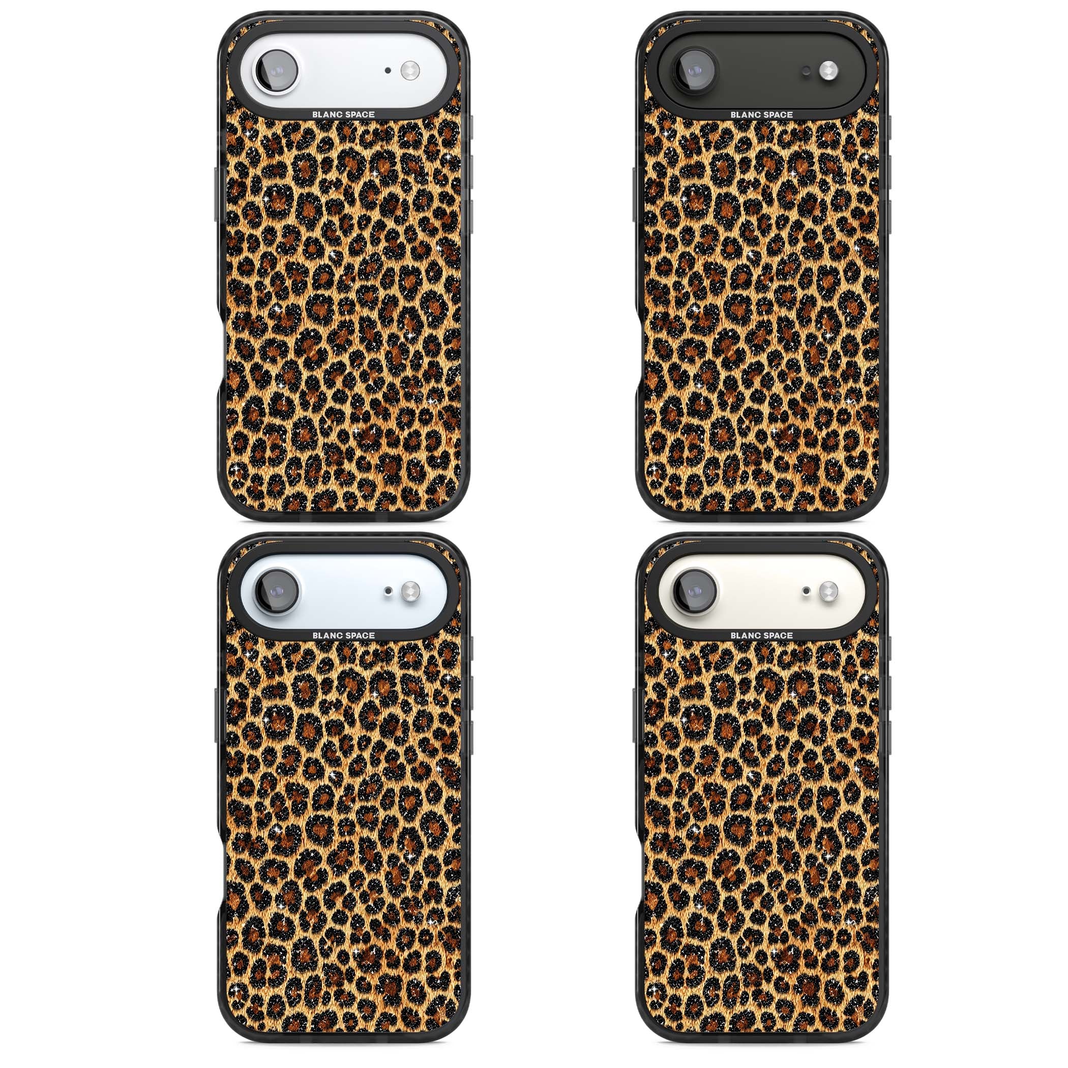 Diamond Leopard leopard print iPhone case featuring golden tan fur, black rosette spots and subtle glitter sparkle | Clear Impact case for iPhone Air