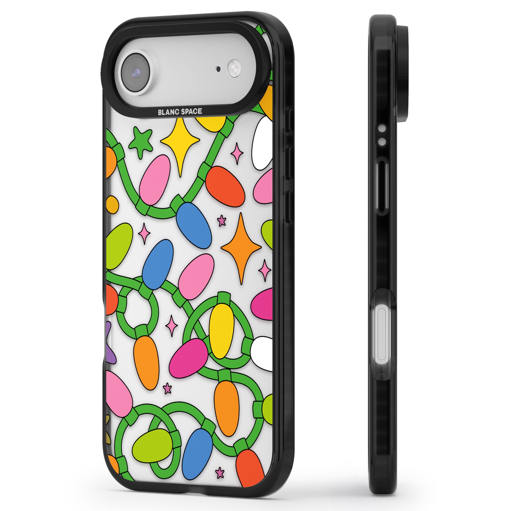 Festive Lights Pattern iPhone 17 Air Impact Black Phone Case Side Profile