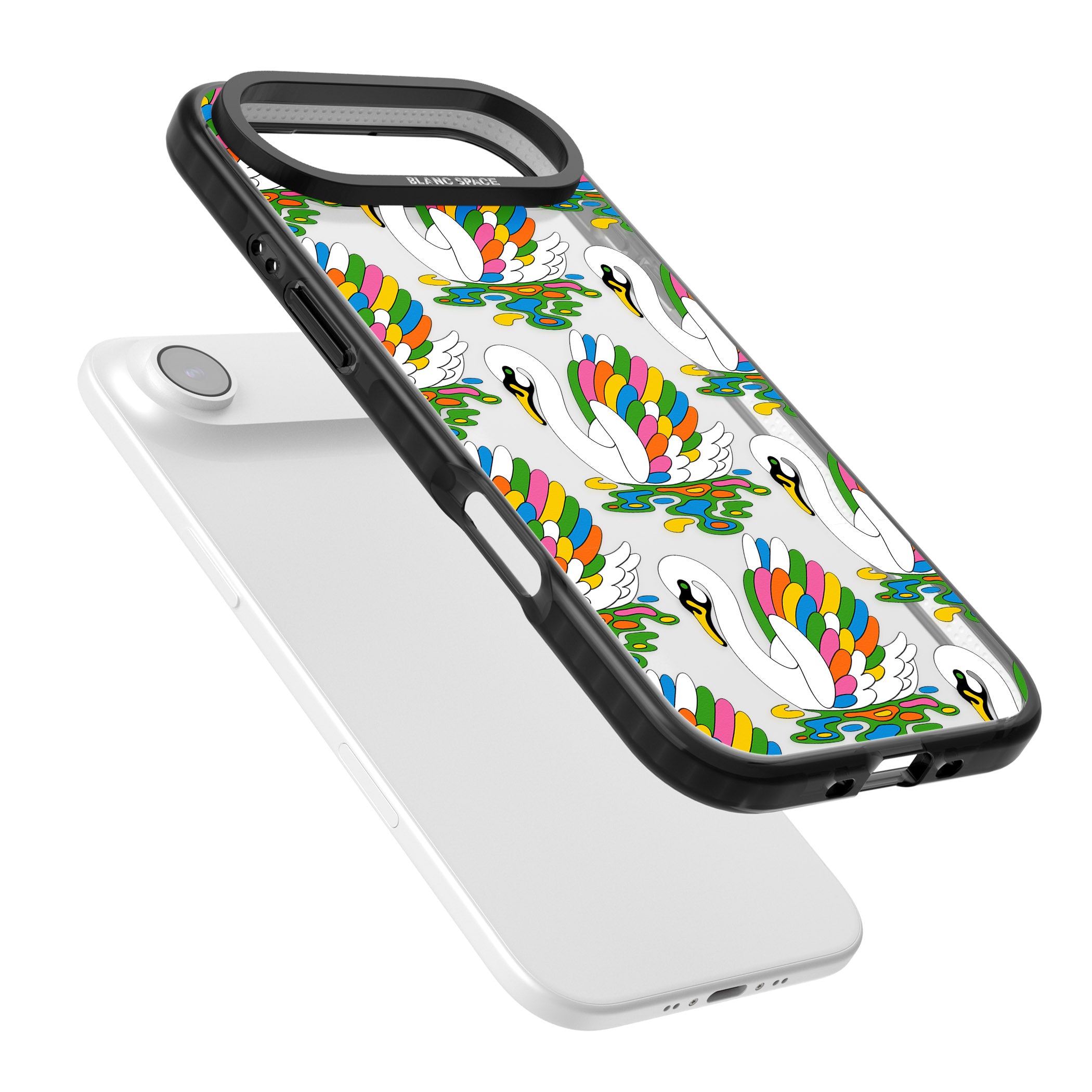 Colourful Swan Pattern iPhone 17 Air Impact Black Phone Case Colours
