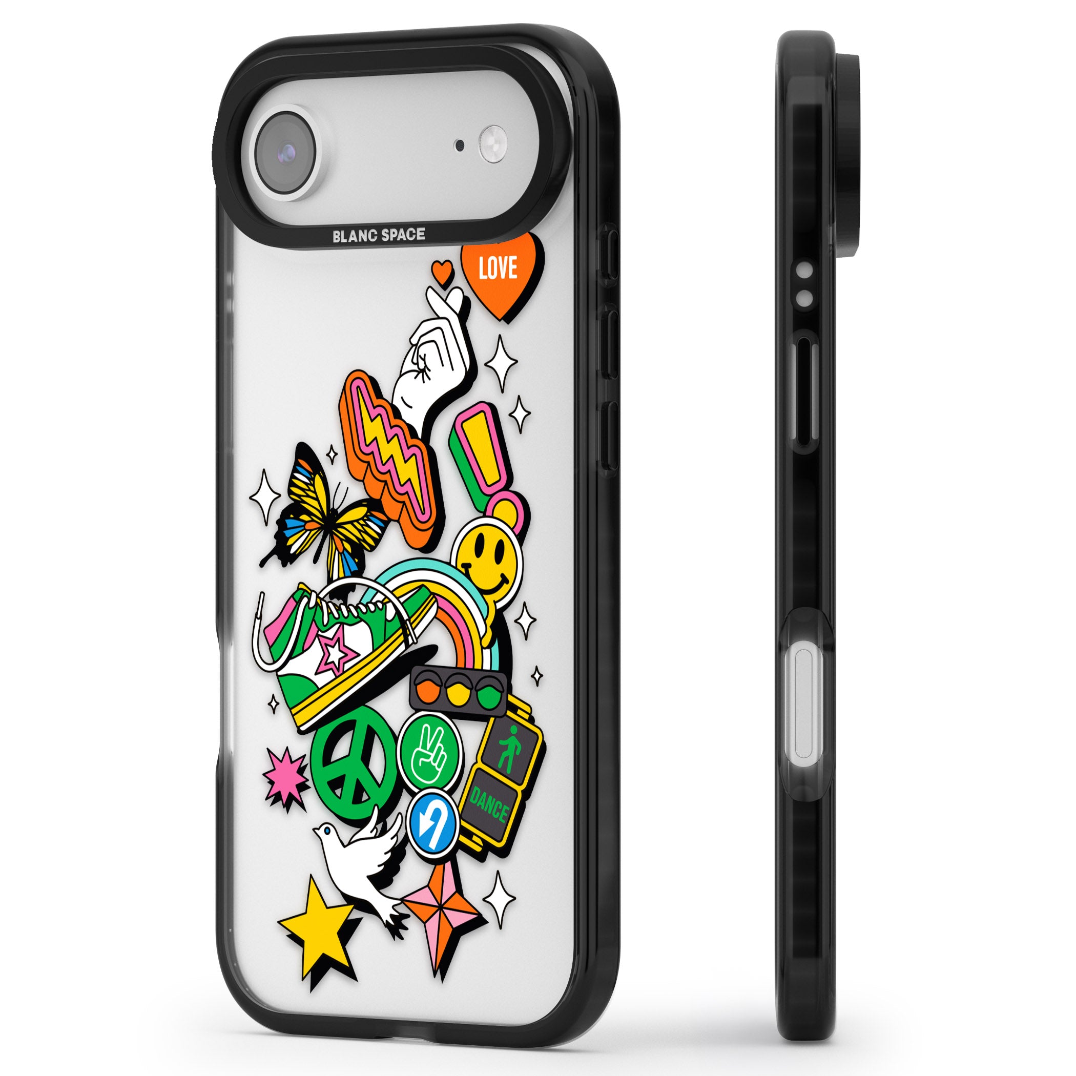 Nostalgic Sticker Collage iPhone 17 Air Impact Black Phone Case Side Profile