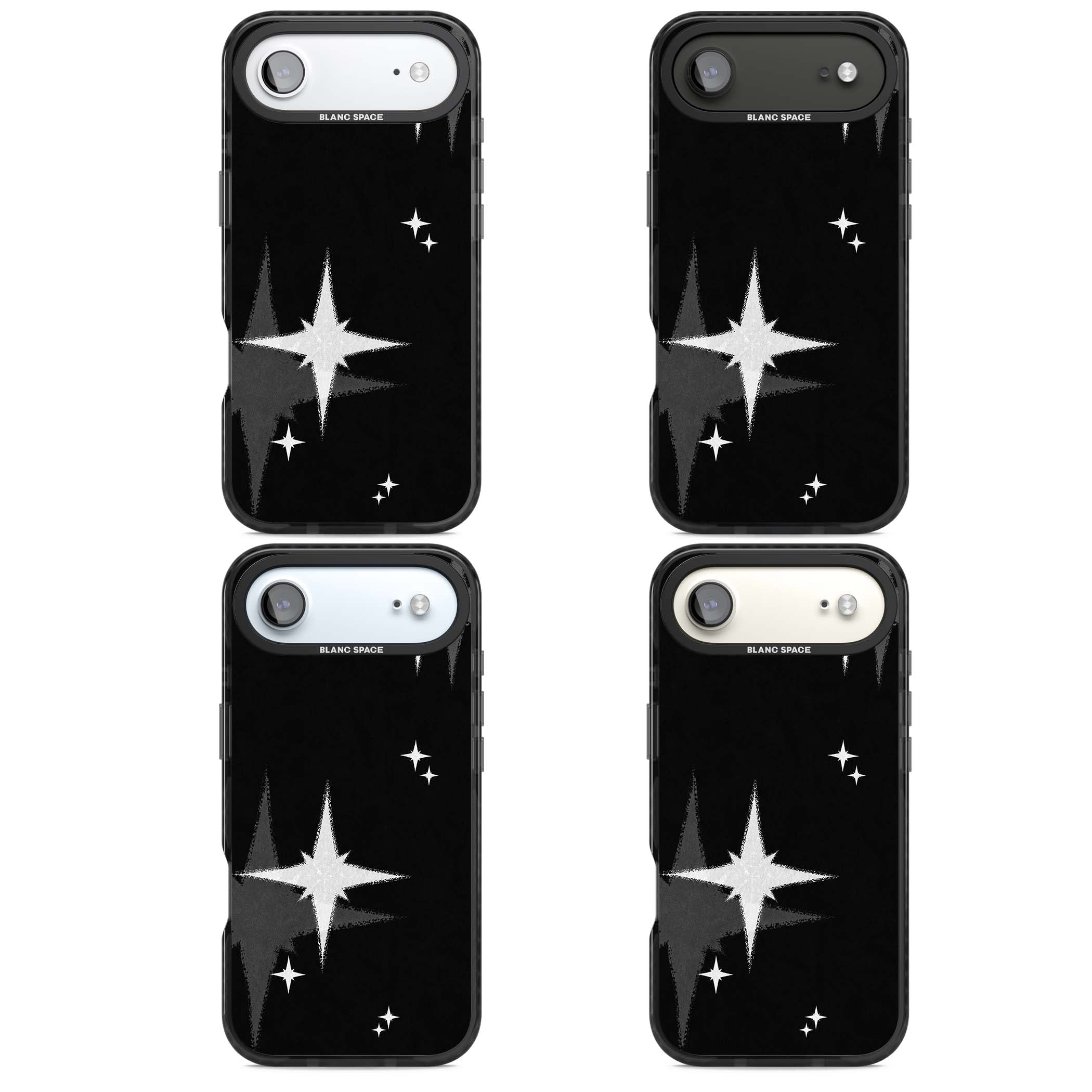 Black Sparkle celestial iPhone case featuring white sparkle stars on a black night sky background | Clear Impact case for iPhone Air