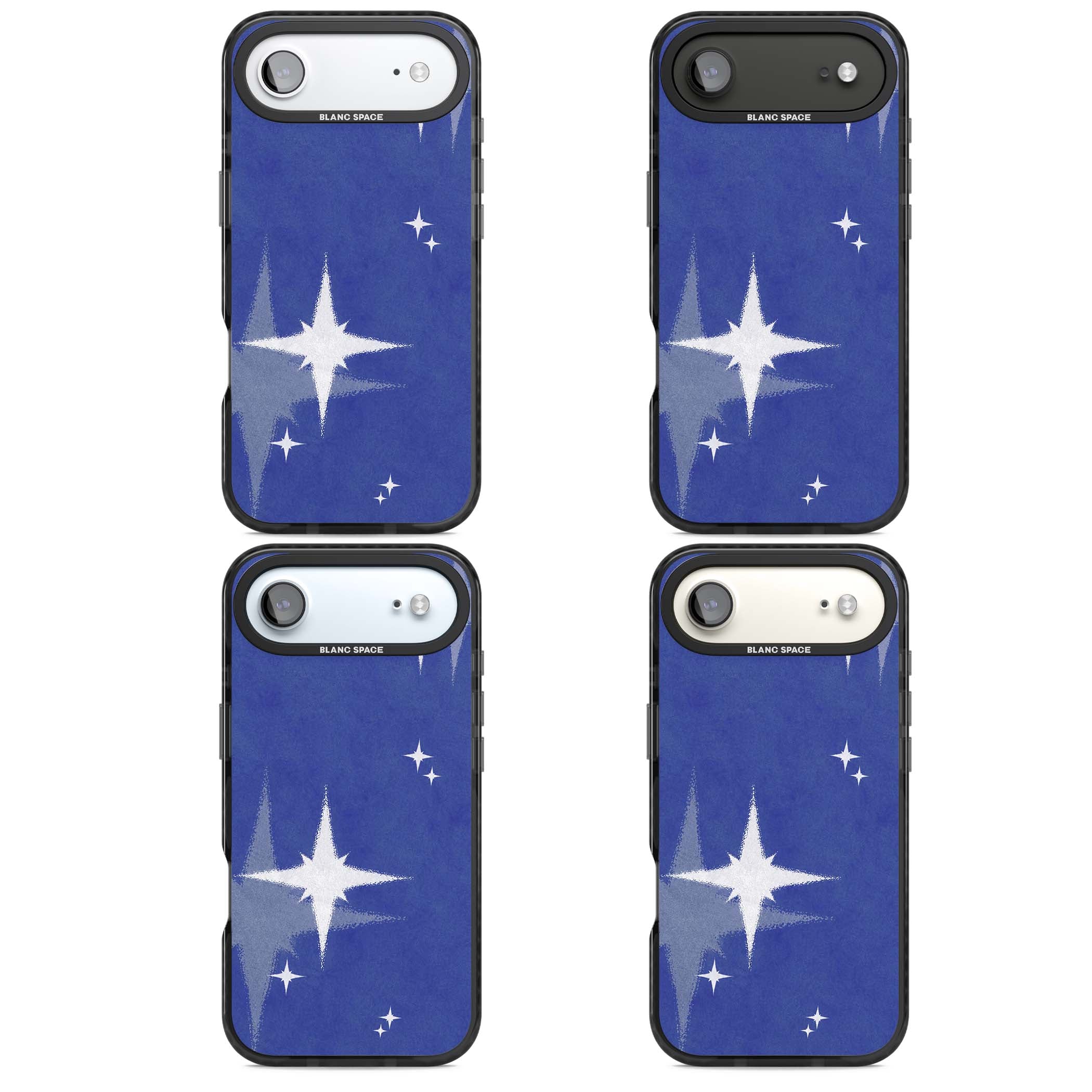 Blue Sparkle celestial iPhone case featuring sparkling silver stars on a deep blue painterly night sky | Clear Impact case for iPhone Air