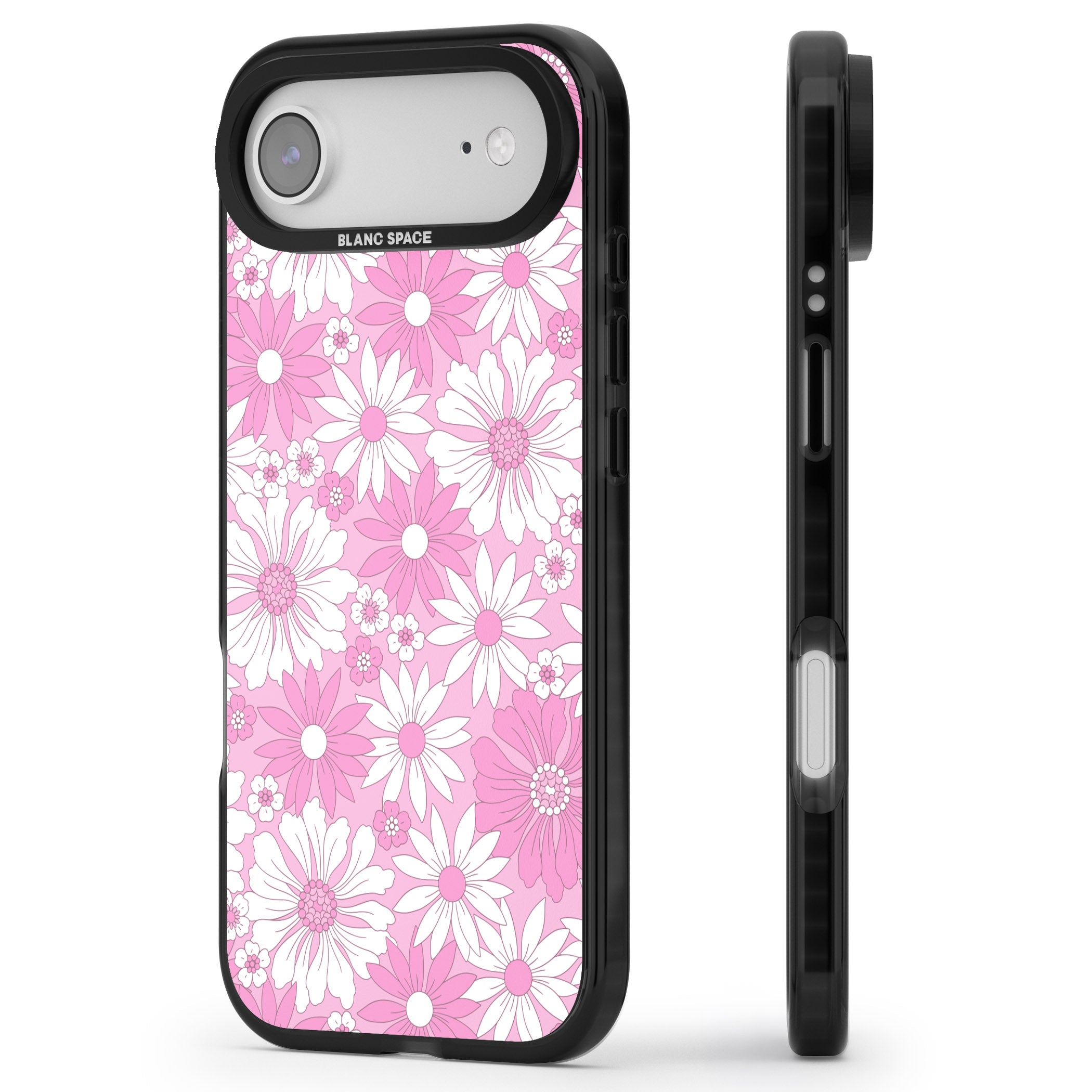 Pink White Flowers iPhone 17 Air Impact Black Phone Case Side Profile