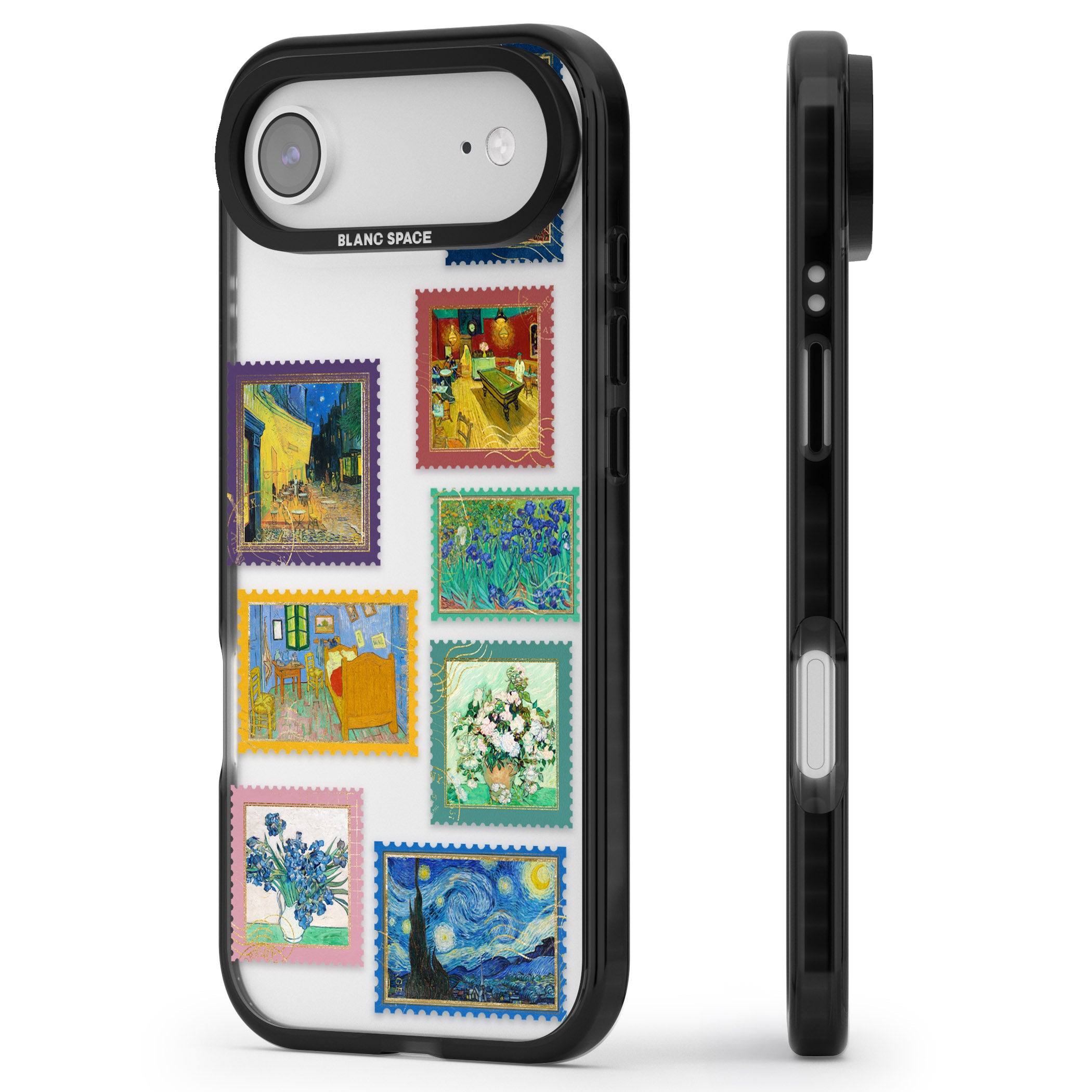 Colourful Vintage Art Stamps iPhone 17 Air Impact Black Phone Case Side Profile