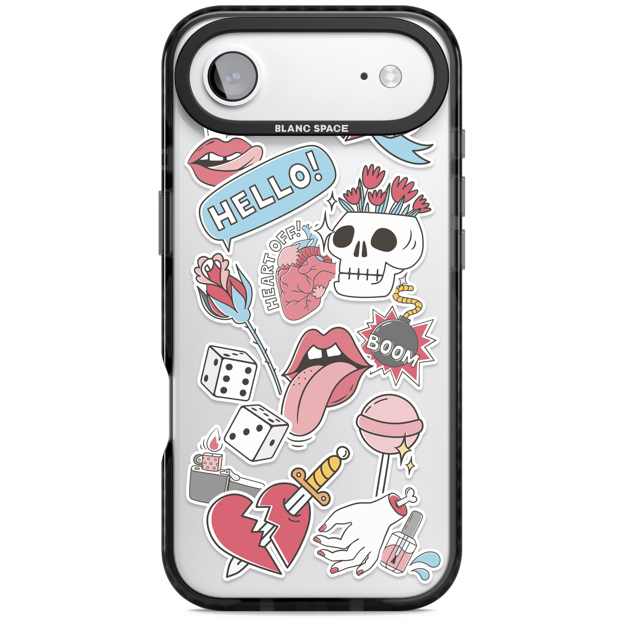 Skull & Flowers Stickers iPhone 17 Air Impact Black Phone Case