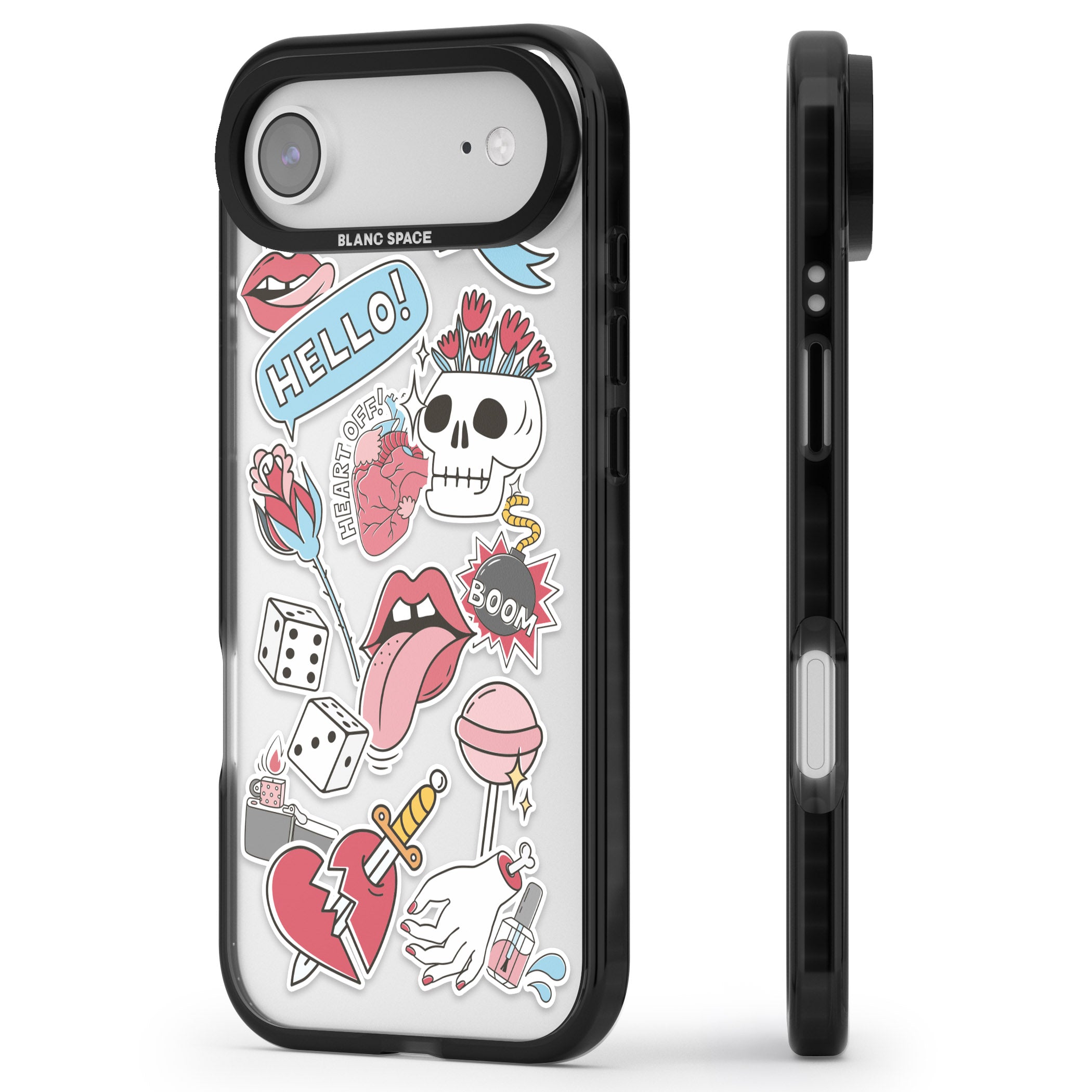 Skull & Flowers Stickers iPhone 17 Air Impact Black Phone Case Side Profile