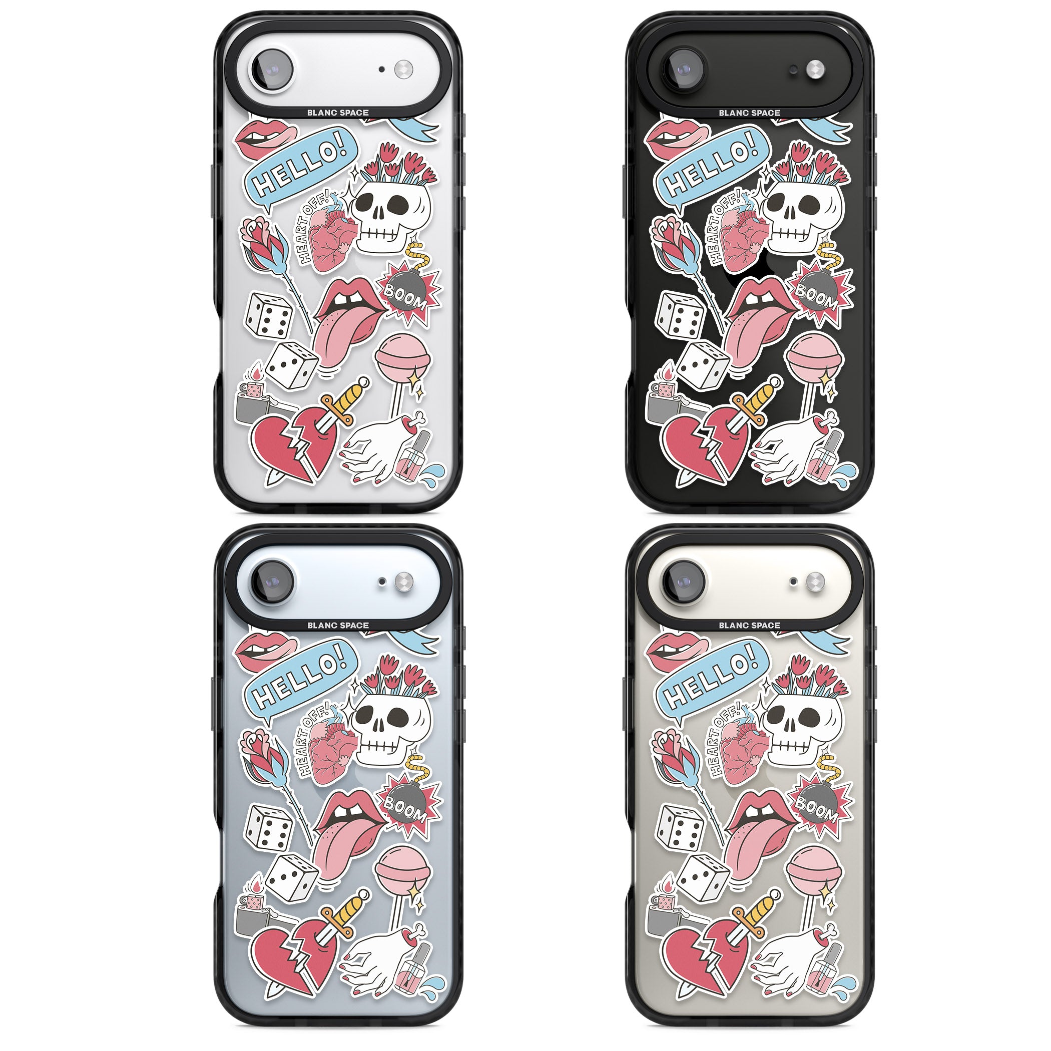 Skull & Flowers Stickers iPhone 17 Air Impact Black Phone Case APT Impact Protection