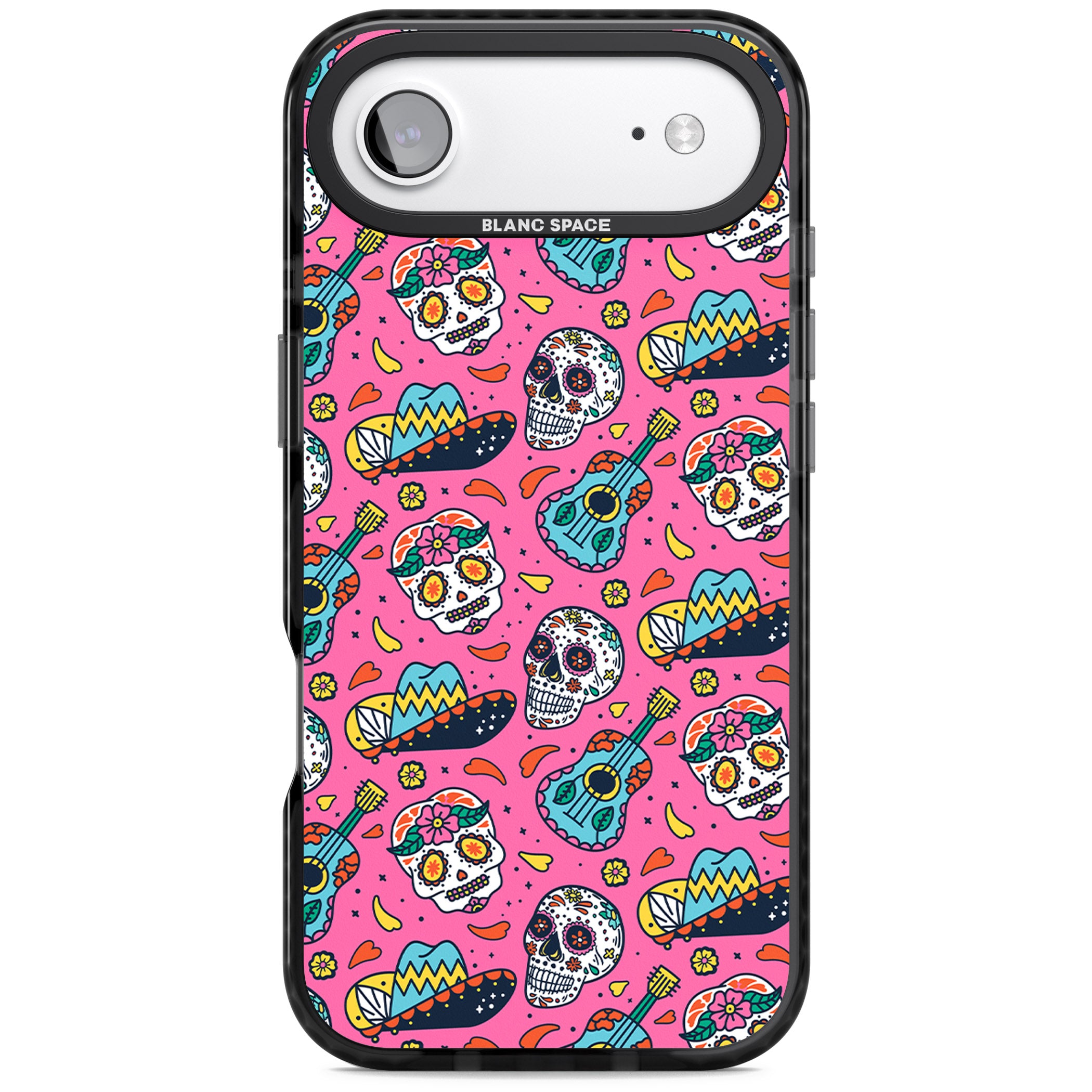 Pink Day Of The Dead Pattern iPhone 17 Air Impact Black Phone Case