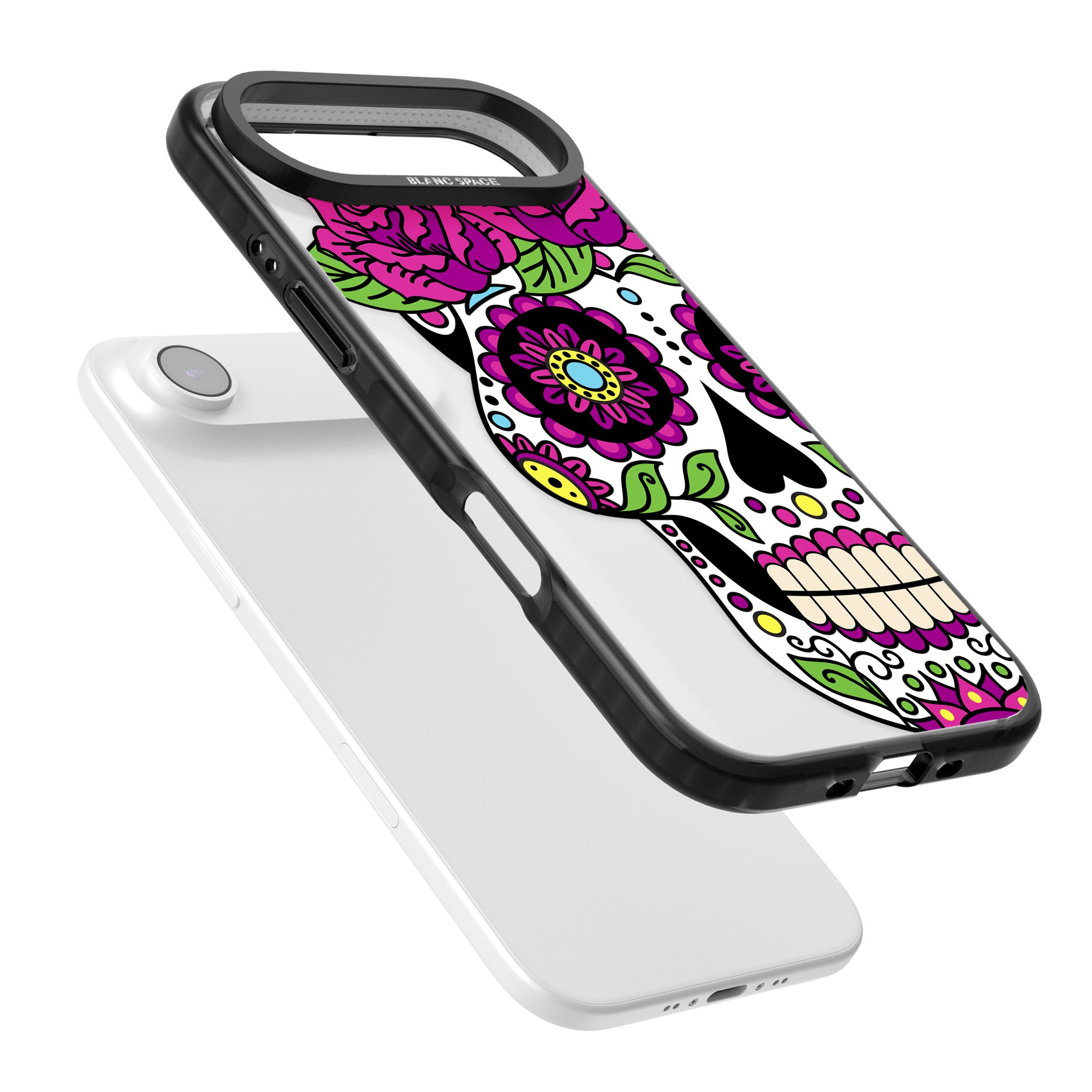 Purple Floral Sugar Skull iPhone 17 Air Impact Black Phone Case Colours