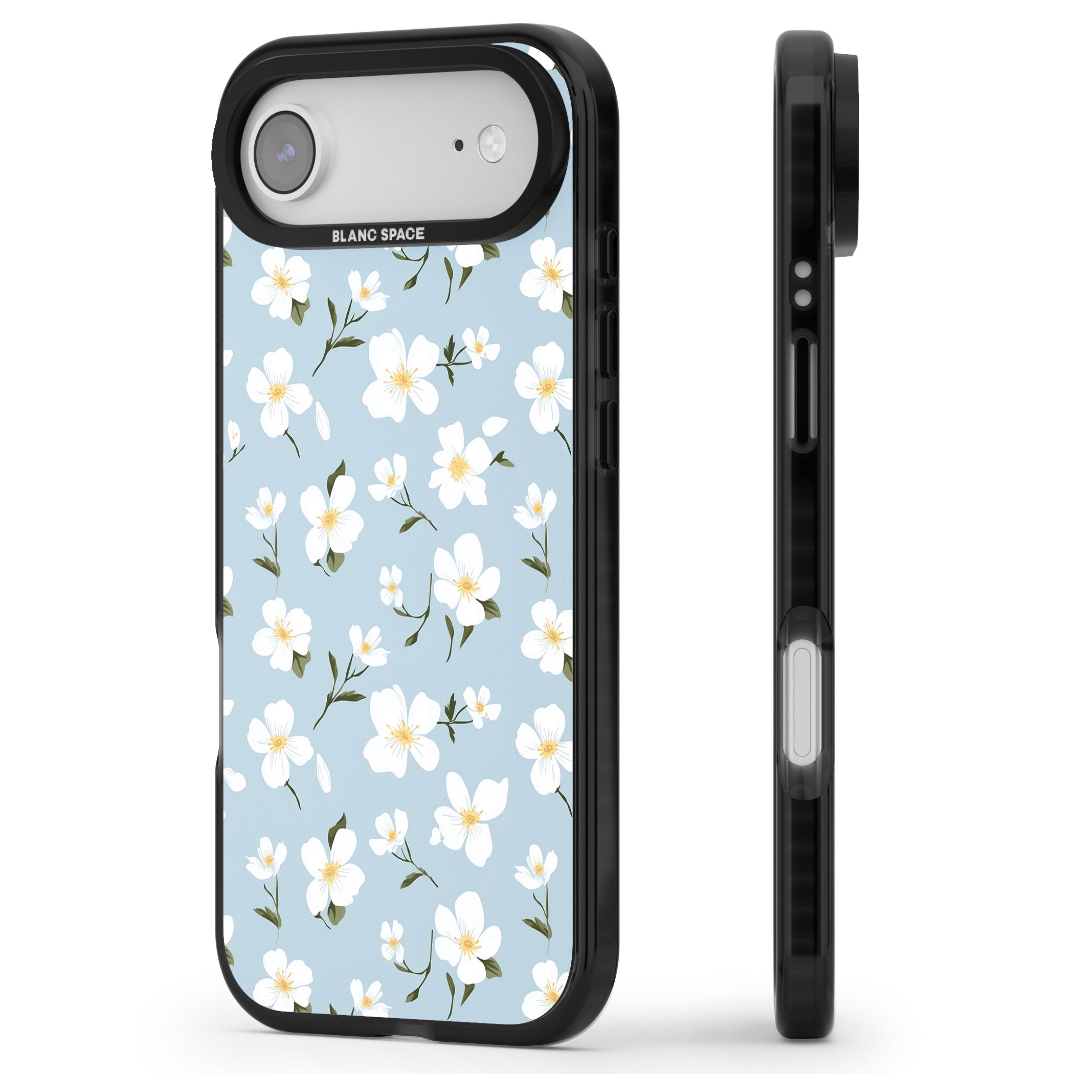Soft White Blossoms iPhone 17 Air Impact Black Phone Case Side Profile