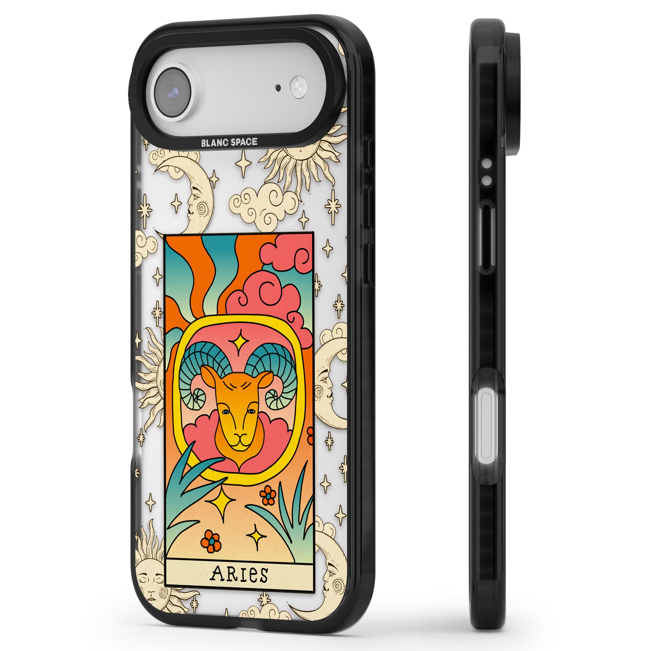 Celestial Zodiac Aries iPhone 17 Air Impact Black Phone Case Side Profile