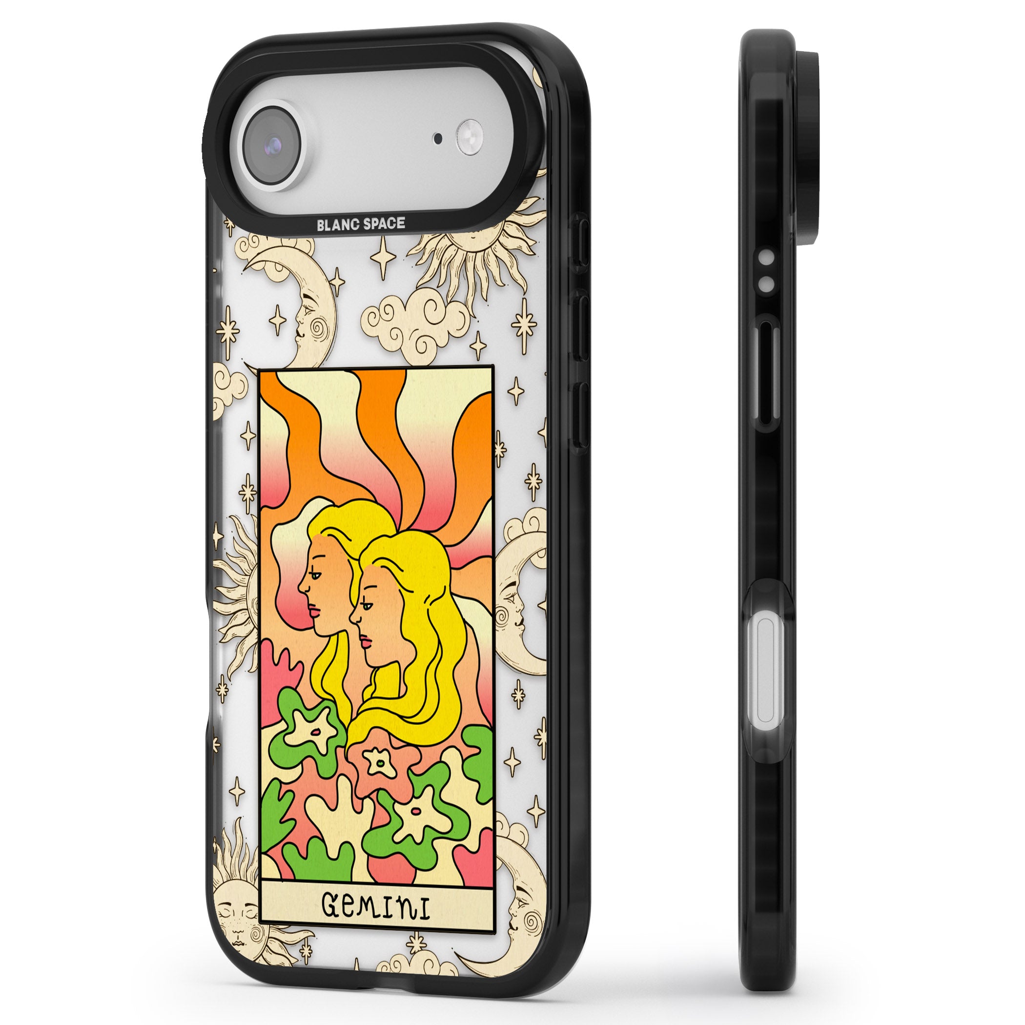 Celestial Zodiac Gemini iPhone 17 Air Impact Black Phone Case Side Profile