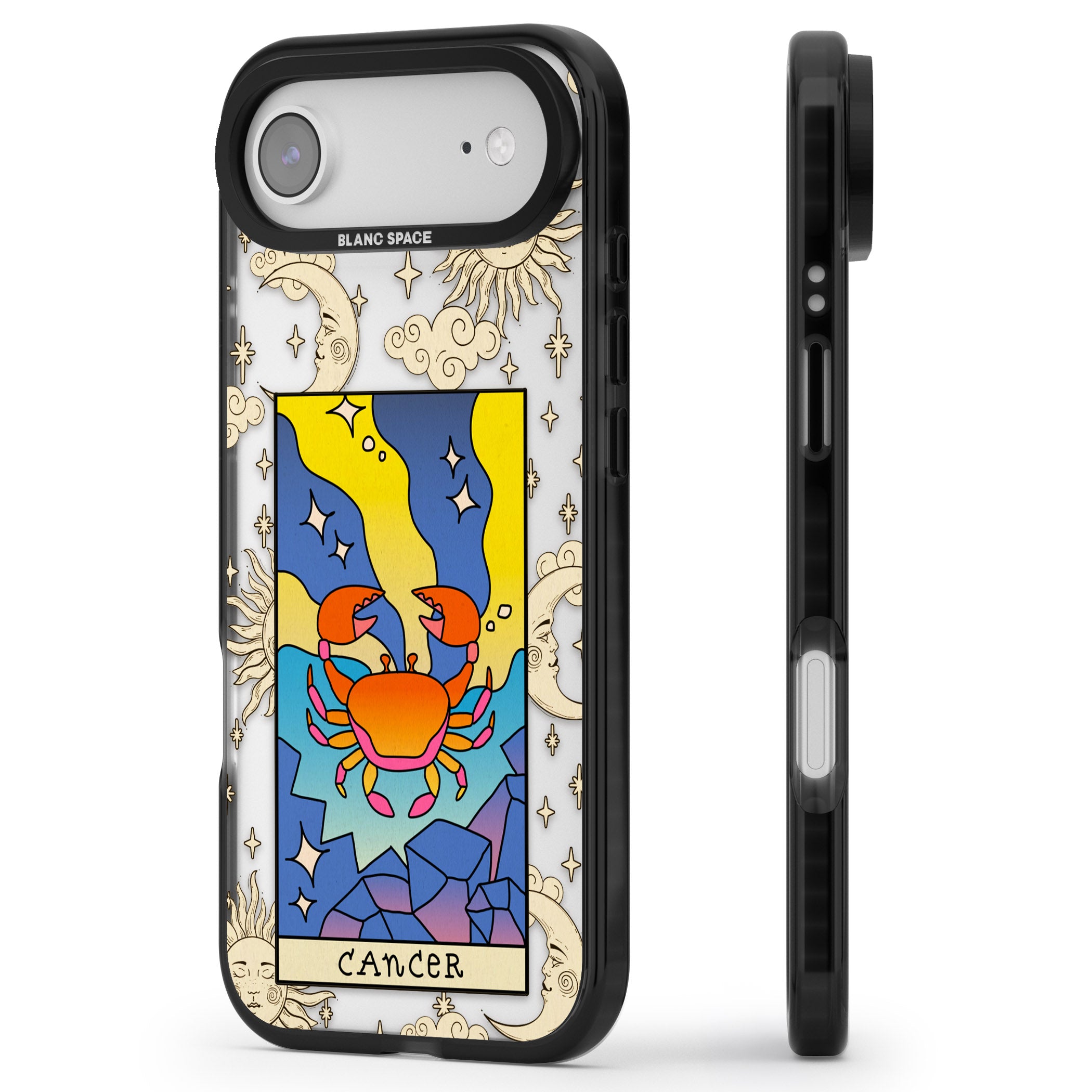 Celestial Zodiac Cancer iPhone 17 Air Impact Black Phone Case Side Profile