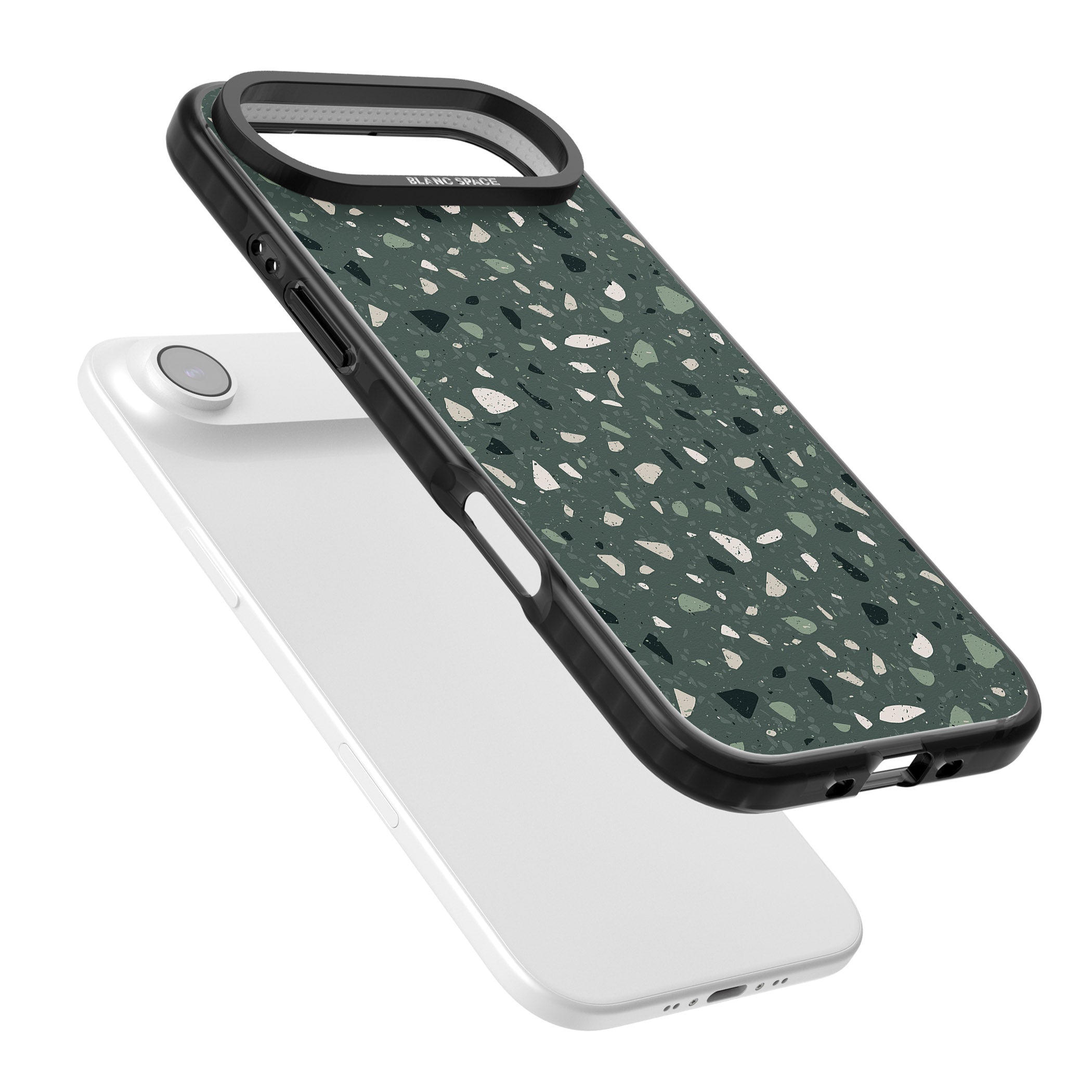 Green & Cream Terrazzo Pattern iPhone 17 Air Impact Black Phone Case Colours