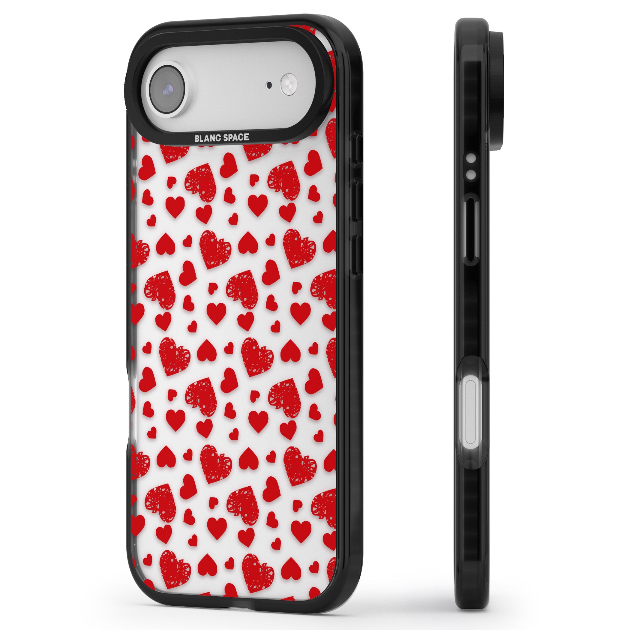 Red Heart Pattern Classic iPhone 17 Air Impact Black Phone Case Side Profile