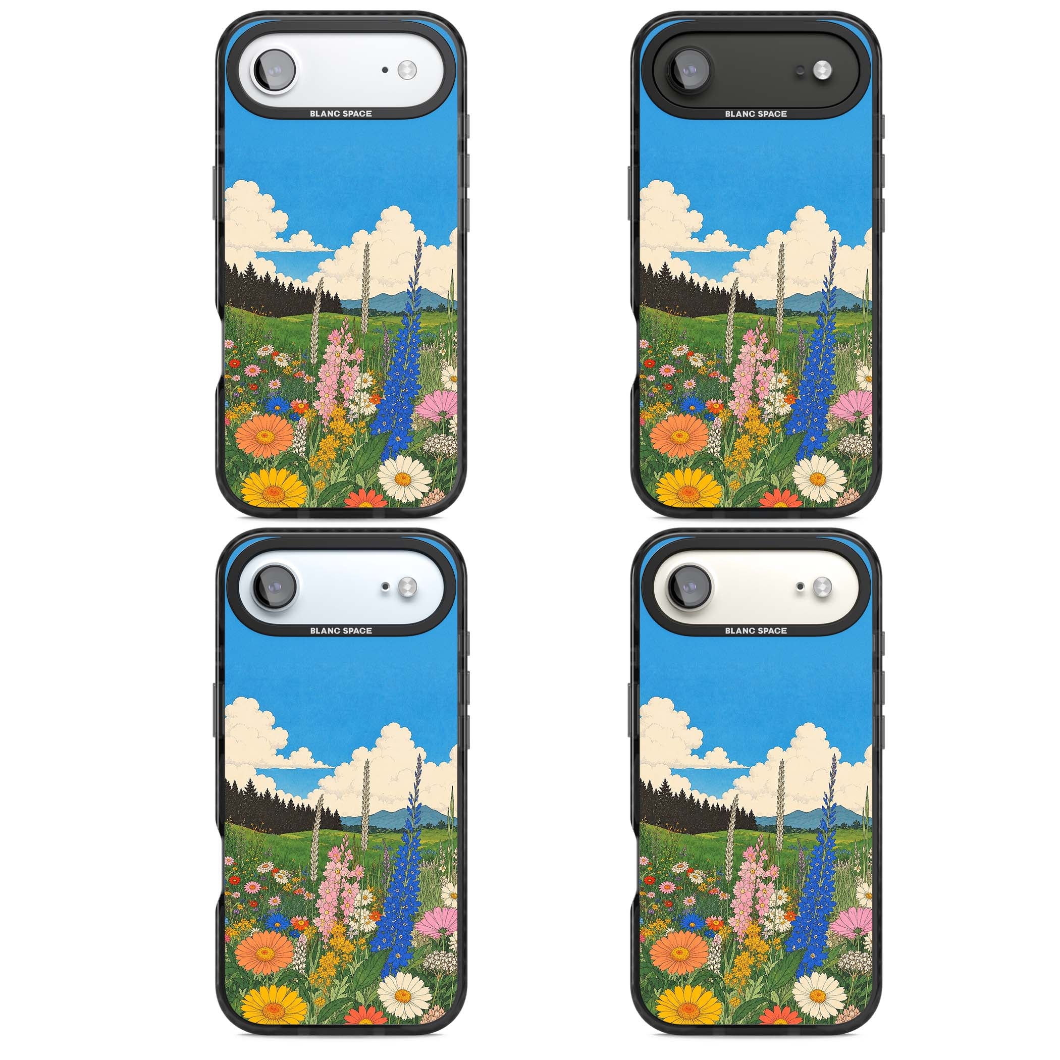 Wildbloom wildflower iPhone case featuring a vintage Japanese-style meadow landscape with daisies, delphiniums and moun | Clear Impact case for iPhone Air