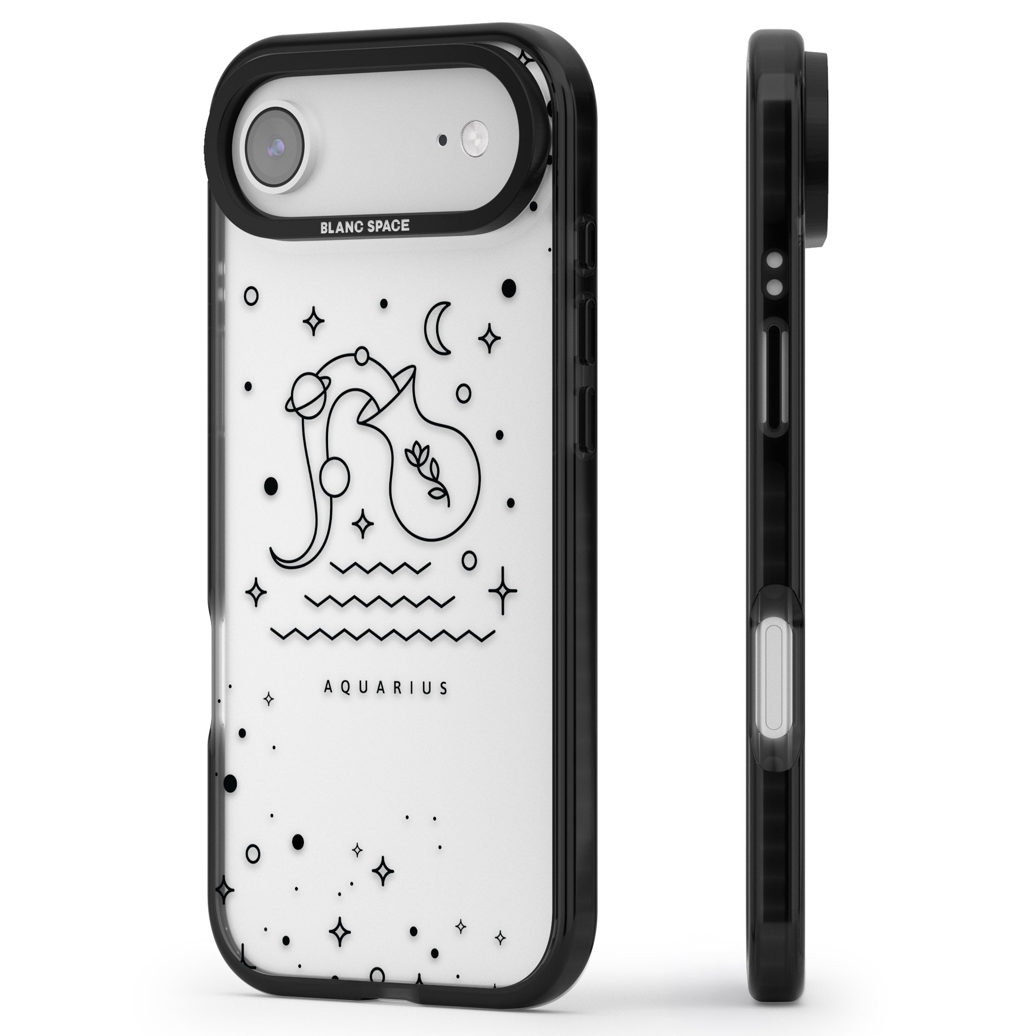 Aquarius Zodiac Symbol iPhone 17 Air Impact Black Phone Case Side Profile