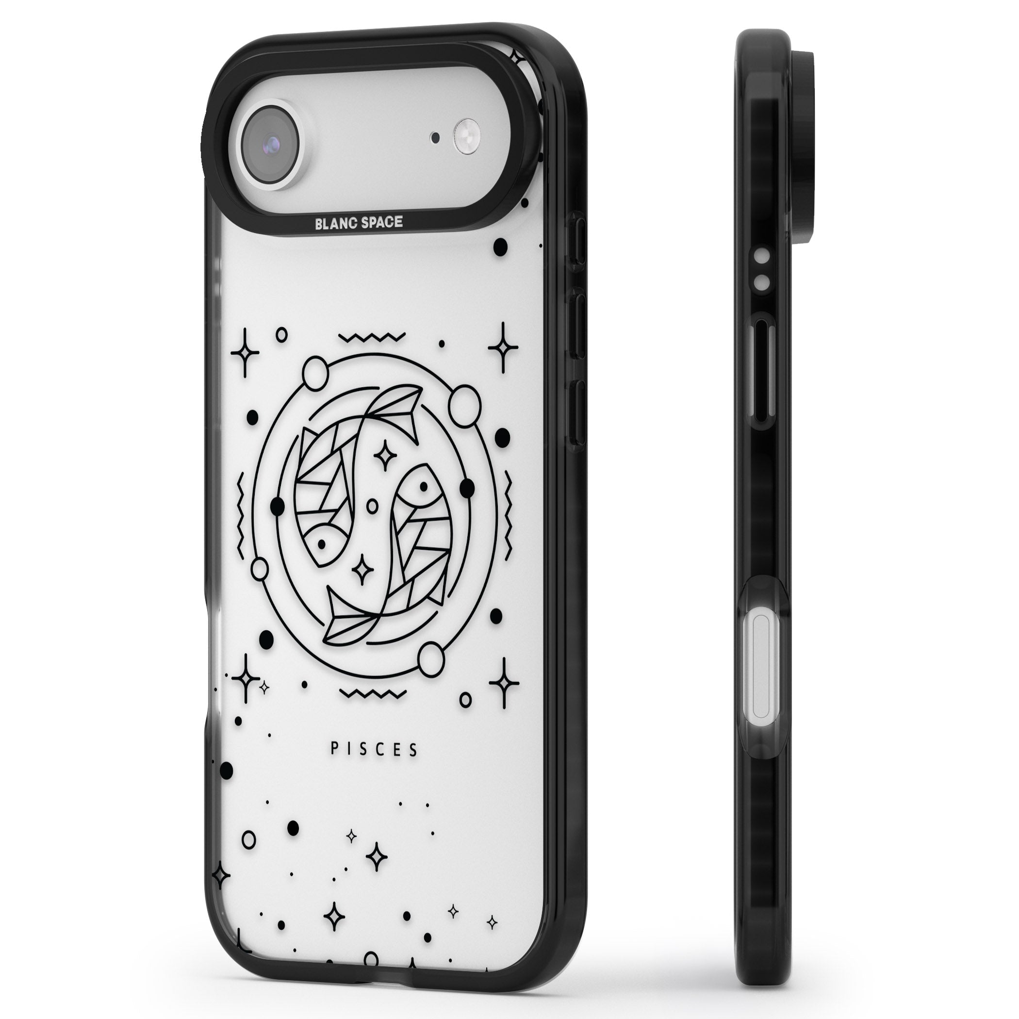 Pisces Emblem Transparent iPhone 17 Air Impact Black Phone Case Side Profile