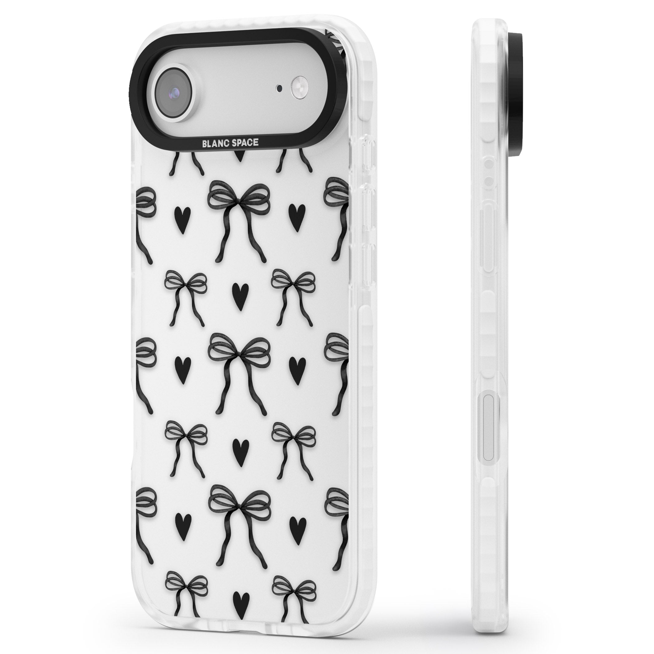 Black Bows & Hearts iPhone 17 Air Impact Clear Phone Case Side Profile