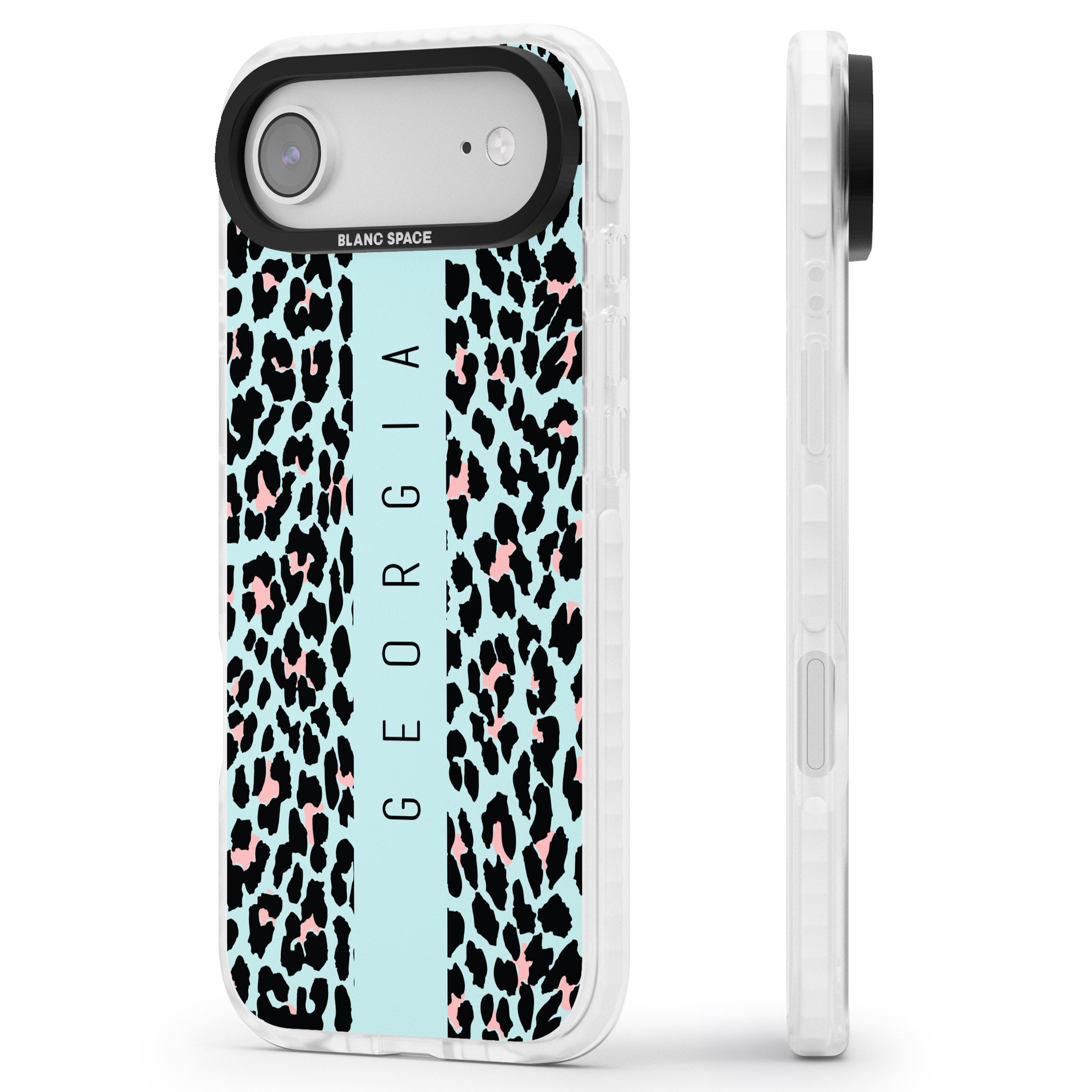 Personalised Blue Leopard iPhone 17 Air Impact Clear Phone Case Side Profile
