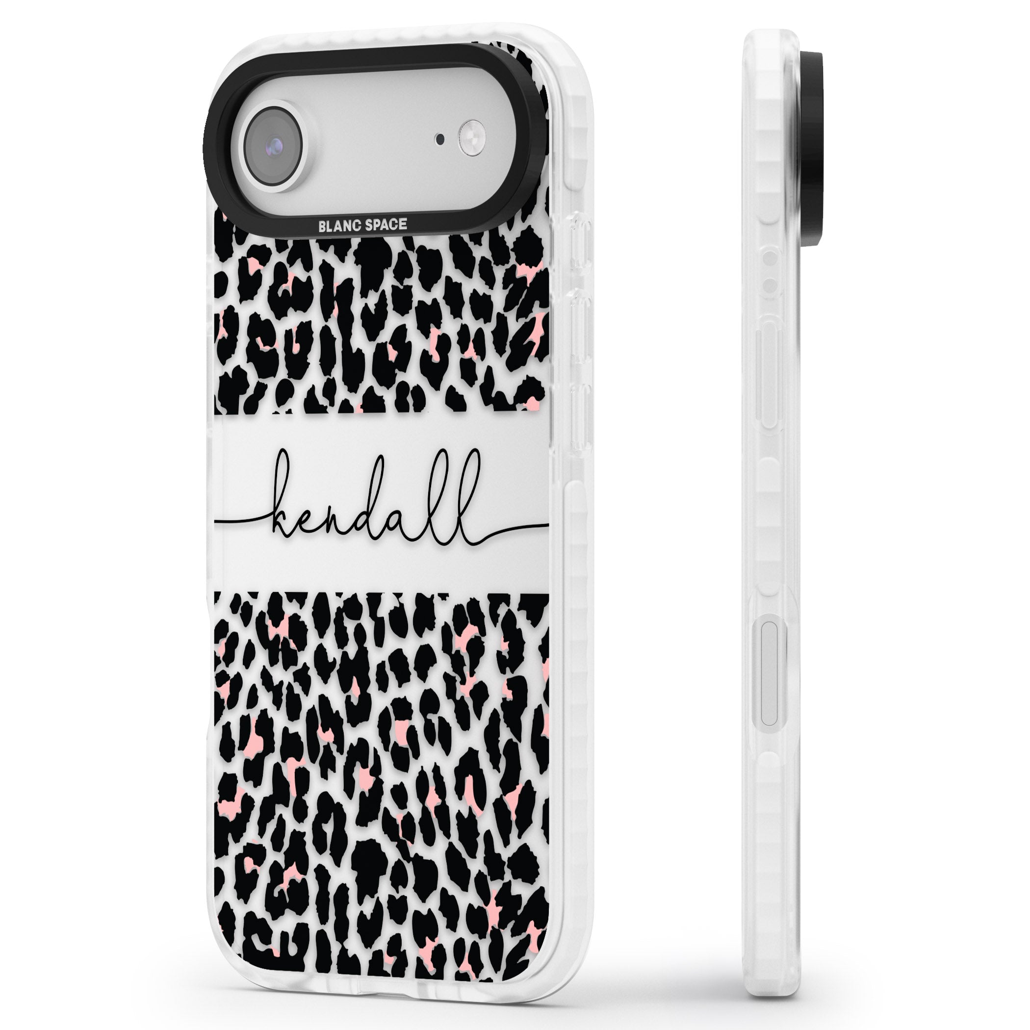 Personalised Cursive Leopard Spots iPhone 17 Air Impact Clear Phone Case Side Profile