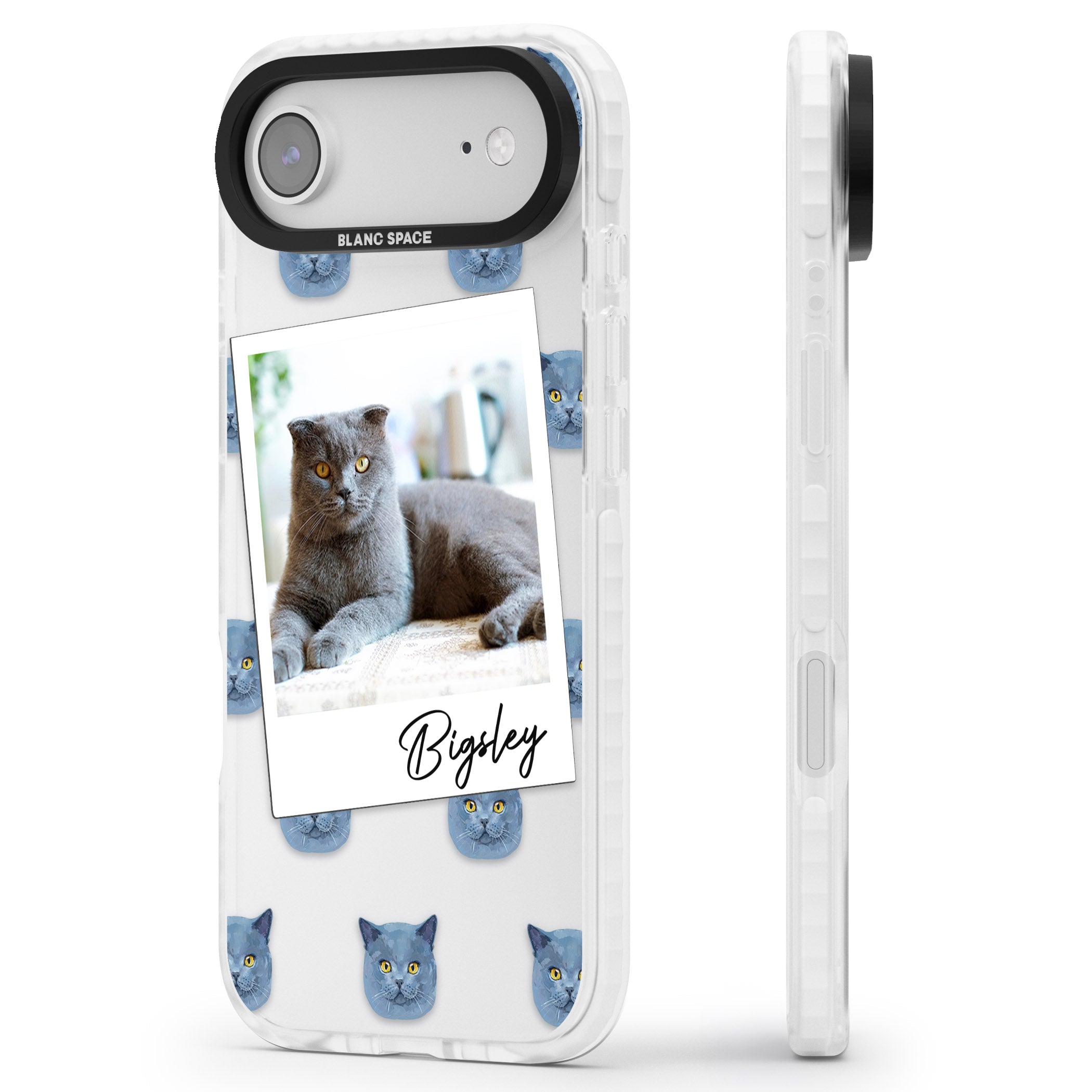 Personalised English Blue Cat Photo iPhone 17 Air Impact Clear Phone Case Side Profile