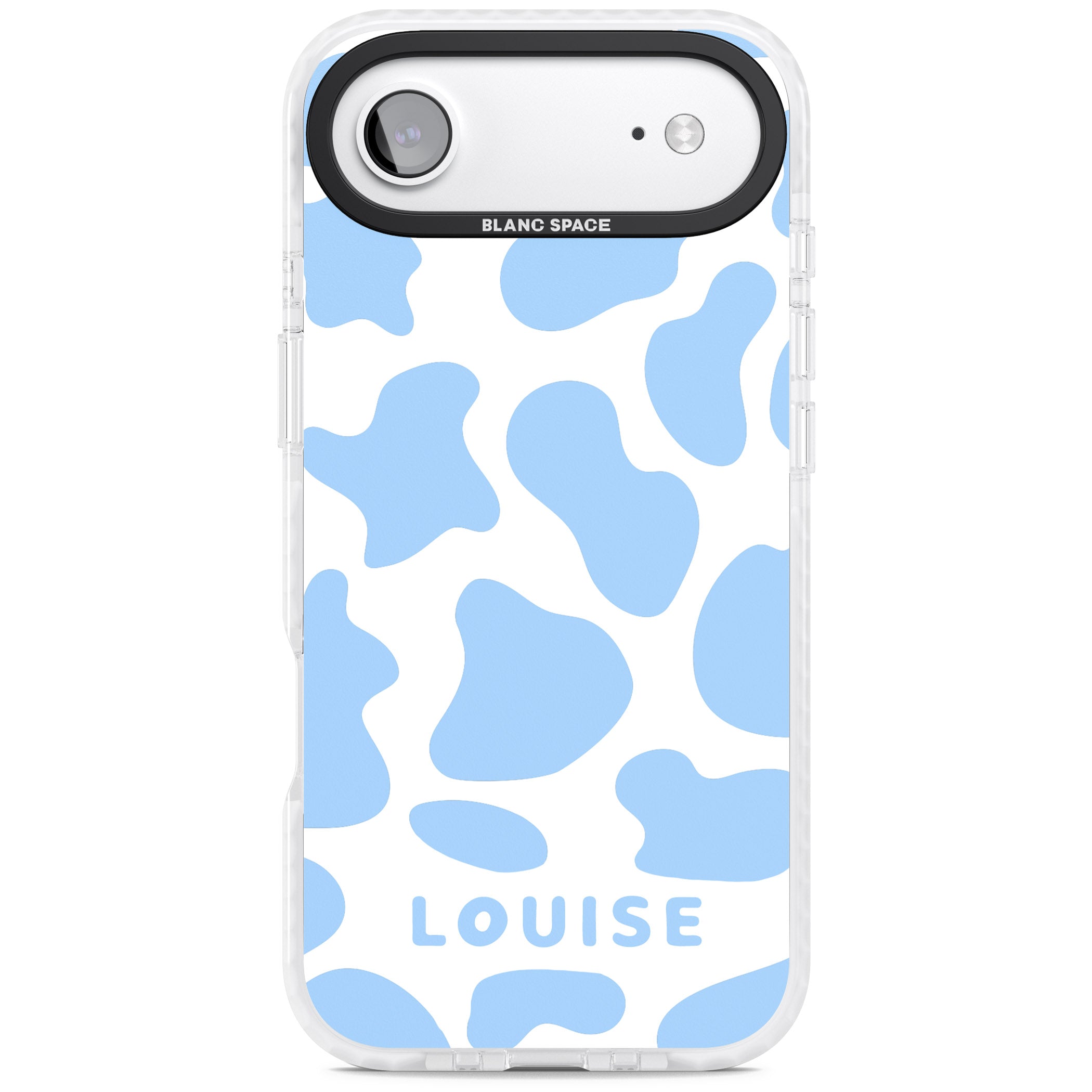 Personalised Blue And White Cow Print iPhone 17 Air Impact Clear Phone Case