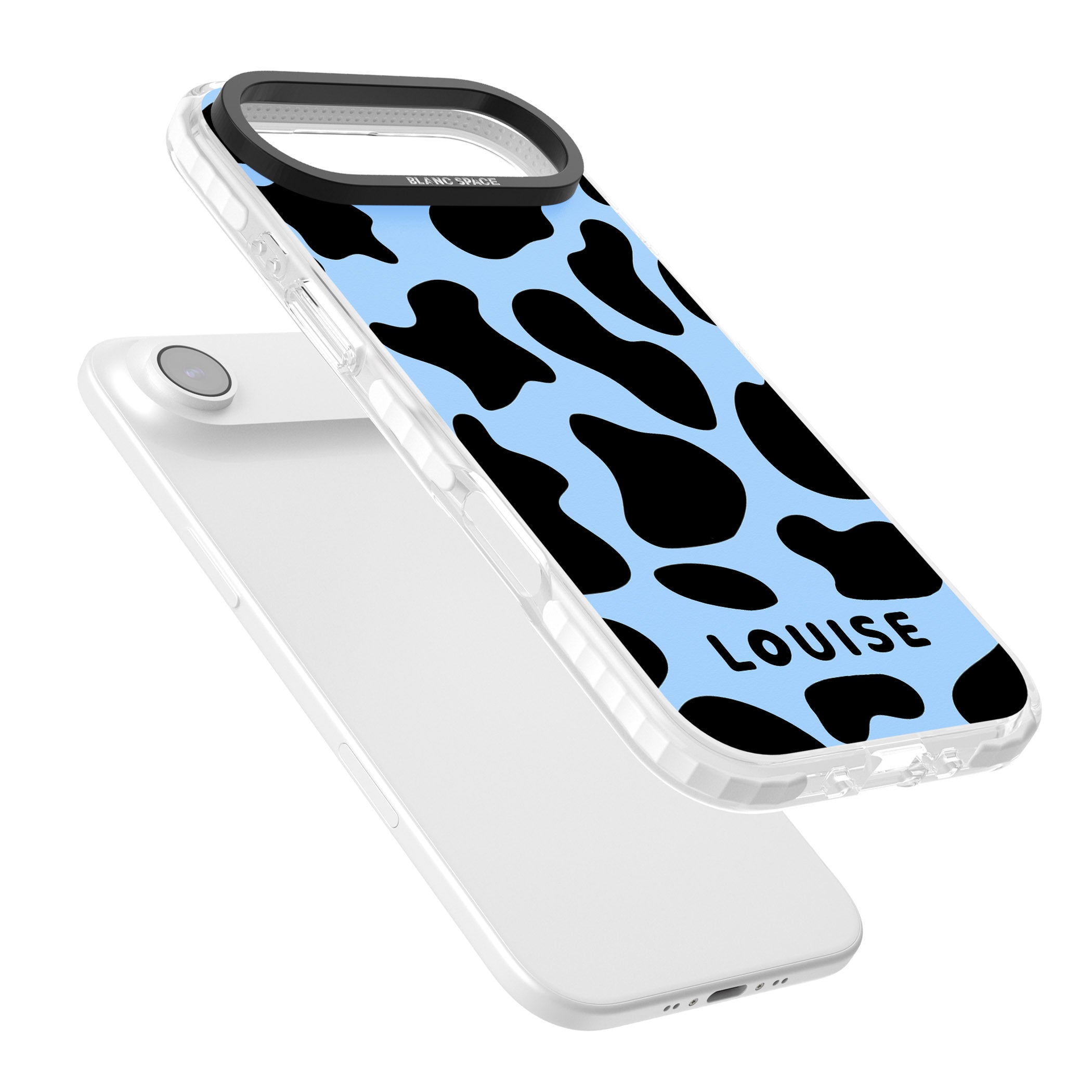 Personalised Blue And Black Cow Print iPhone 17 Air Impact Clear Phone Case Colours
