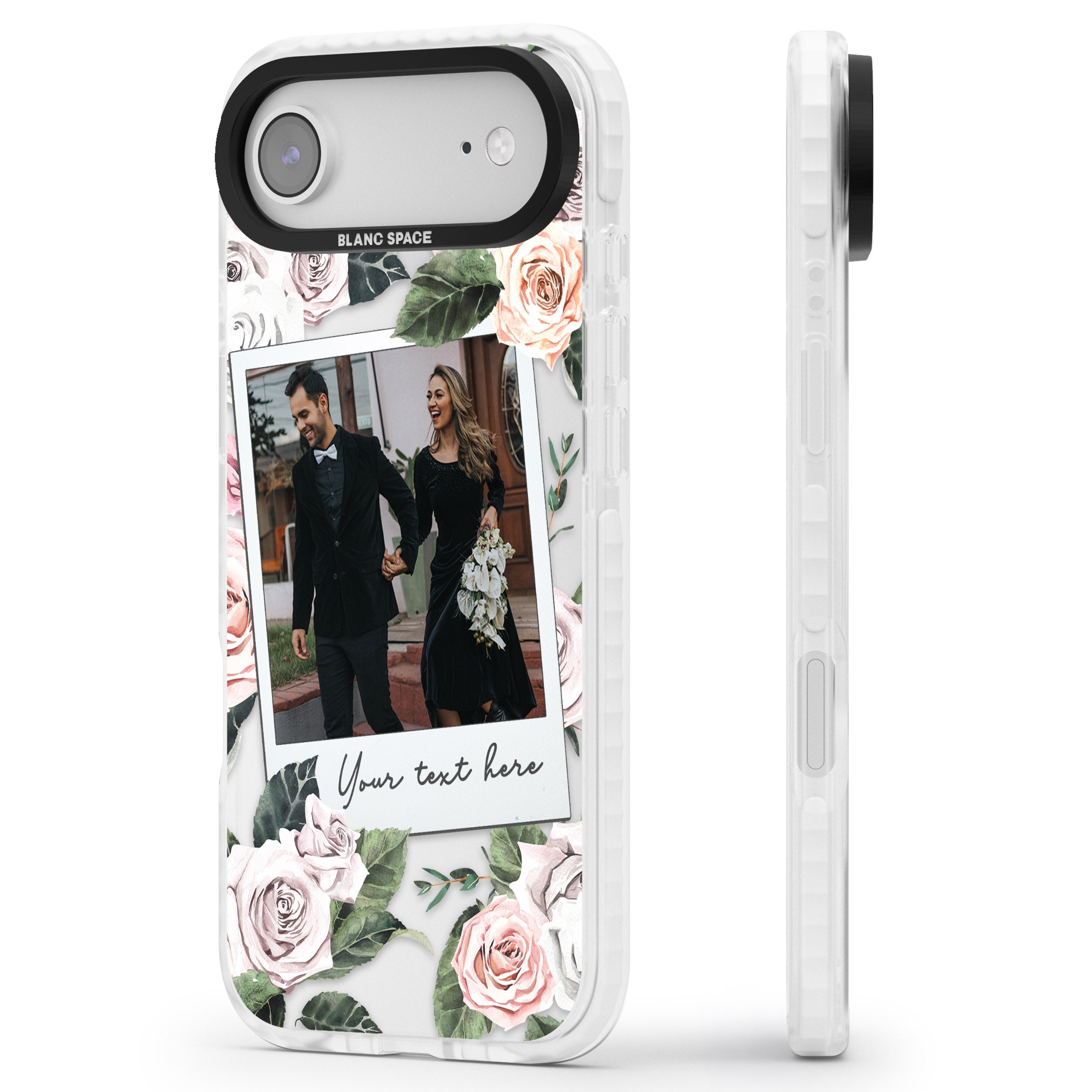 Personalised Floral Instant Camera Photo iPhone 17 Air Impact Clear Phone Case Side Profile