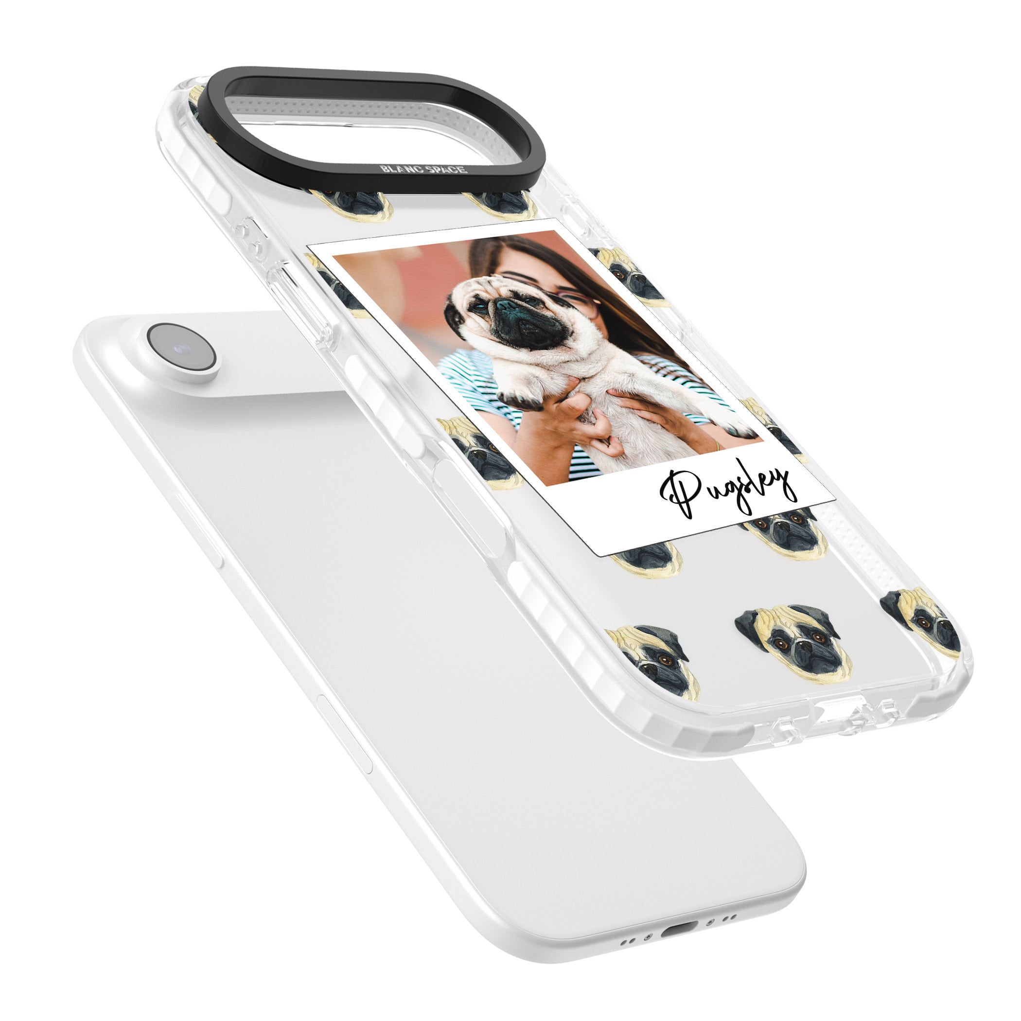 Personalised Pug Instant Camera Photo iPhone 17 Air Impact Clear Phone Case Colours