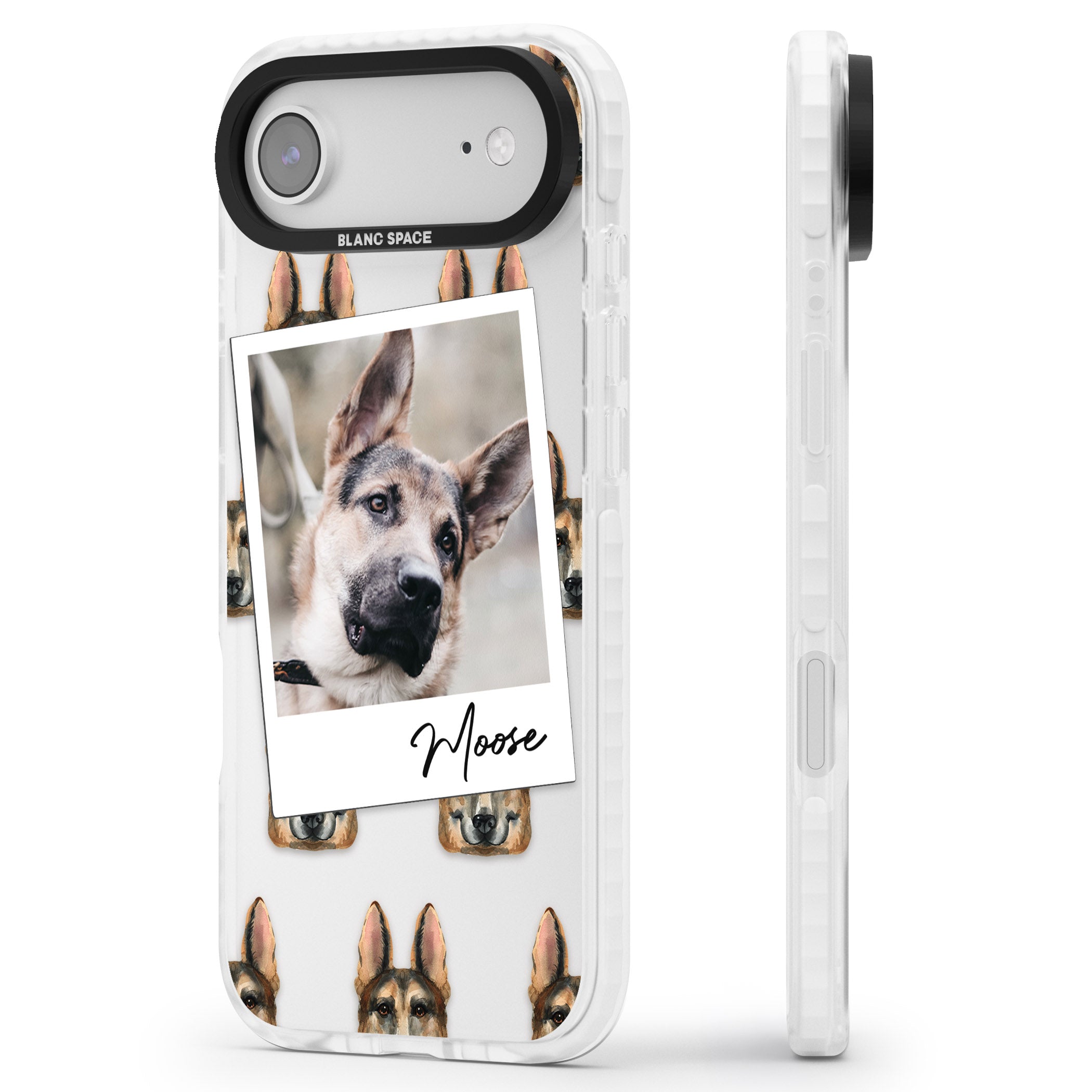Personalised German Shepherd Instant Camera Photo iPhone 17 Air Impact Clear Phone Case Side Profile