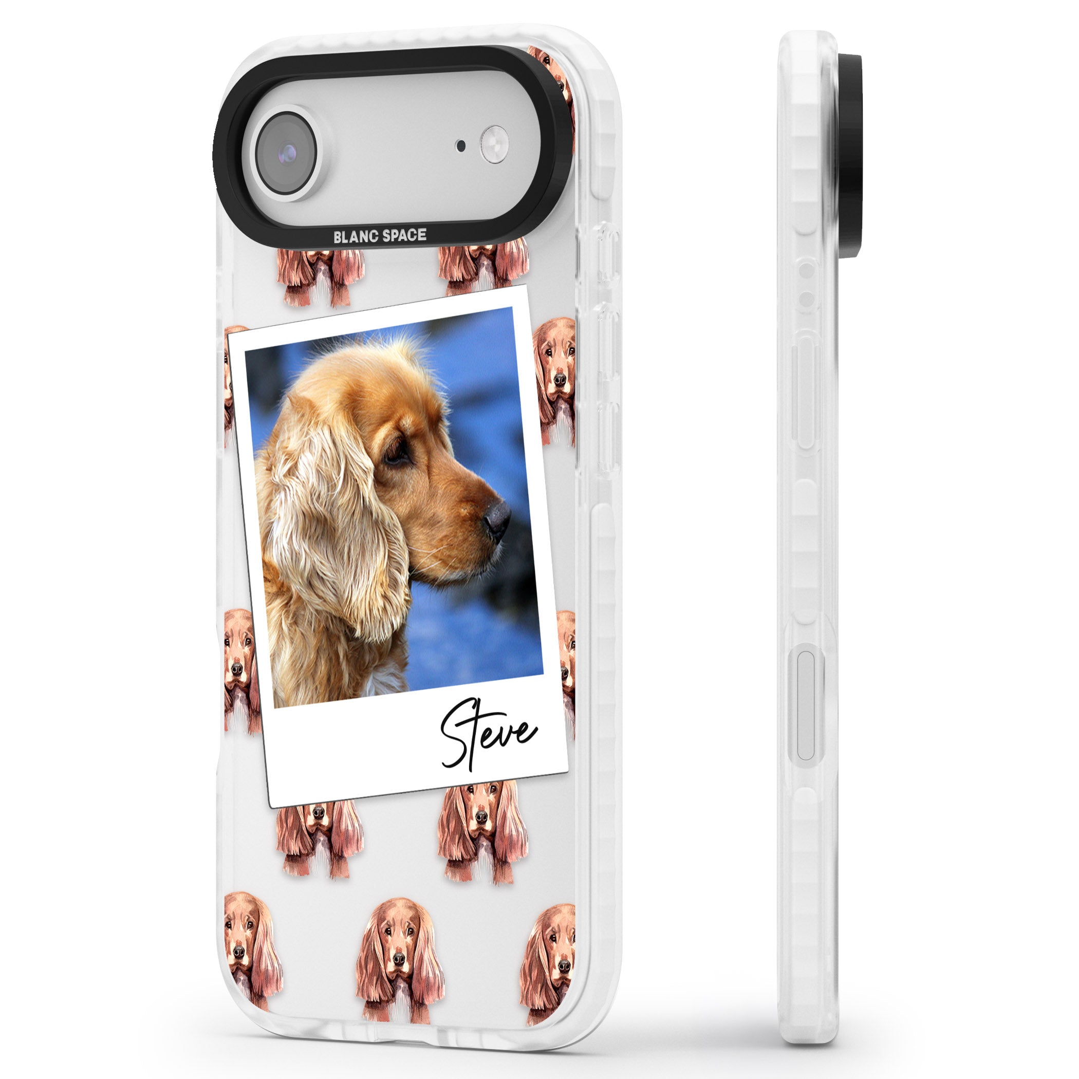 Personalised Cocker Spaniel Instant Camera Photo iPhone 17 Air Impact Clear Phone Case Side Profile