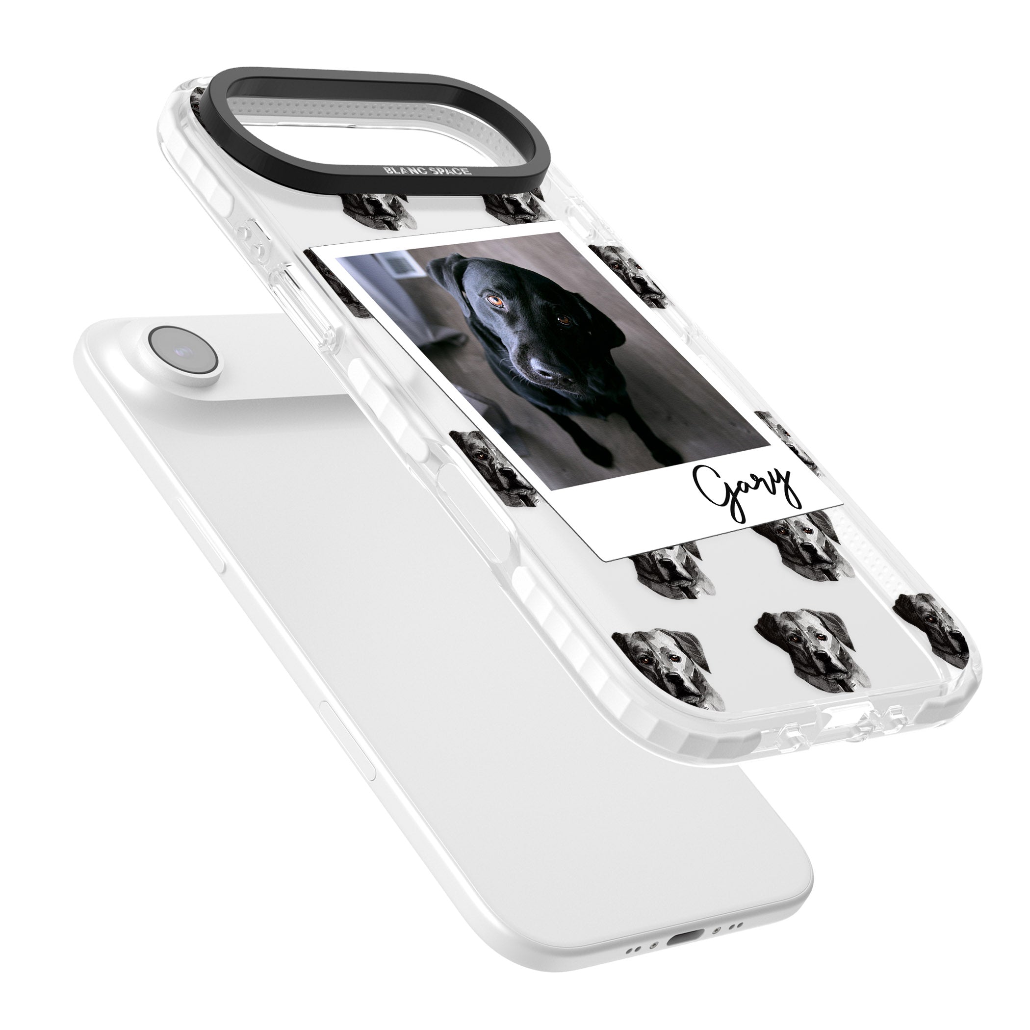Personalised Black Labrador Instant Camera Photo iPhone 17 Air Impact Clear Phone Case Colours