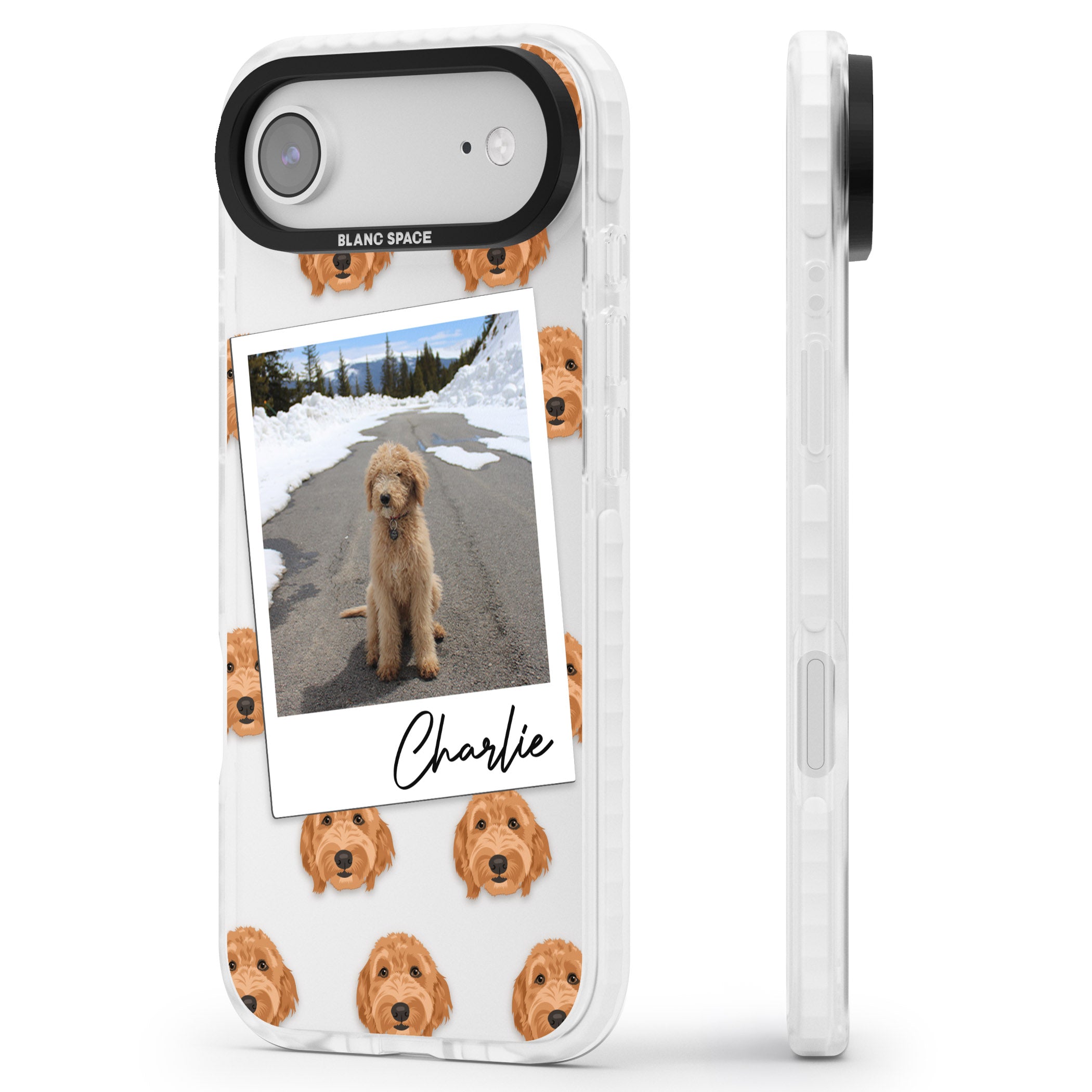 Personalised Golden Doodle Dog Photo iPhone 17 Air Impact Clear Phone Case Side Profile