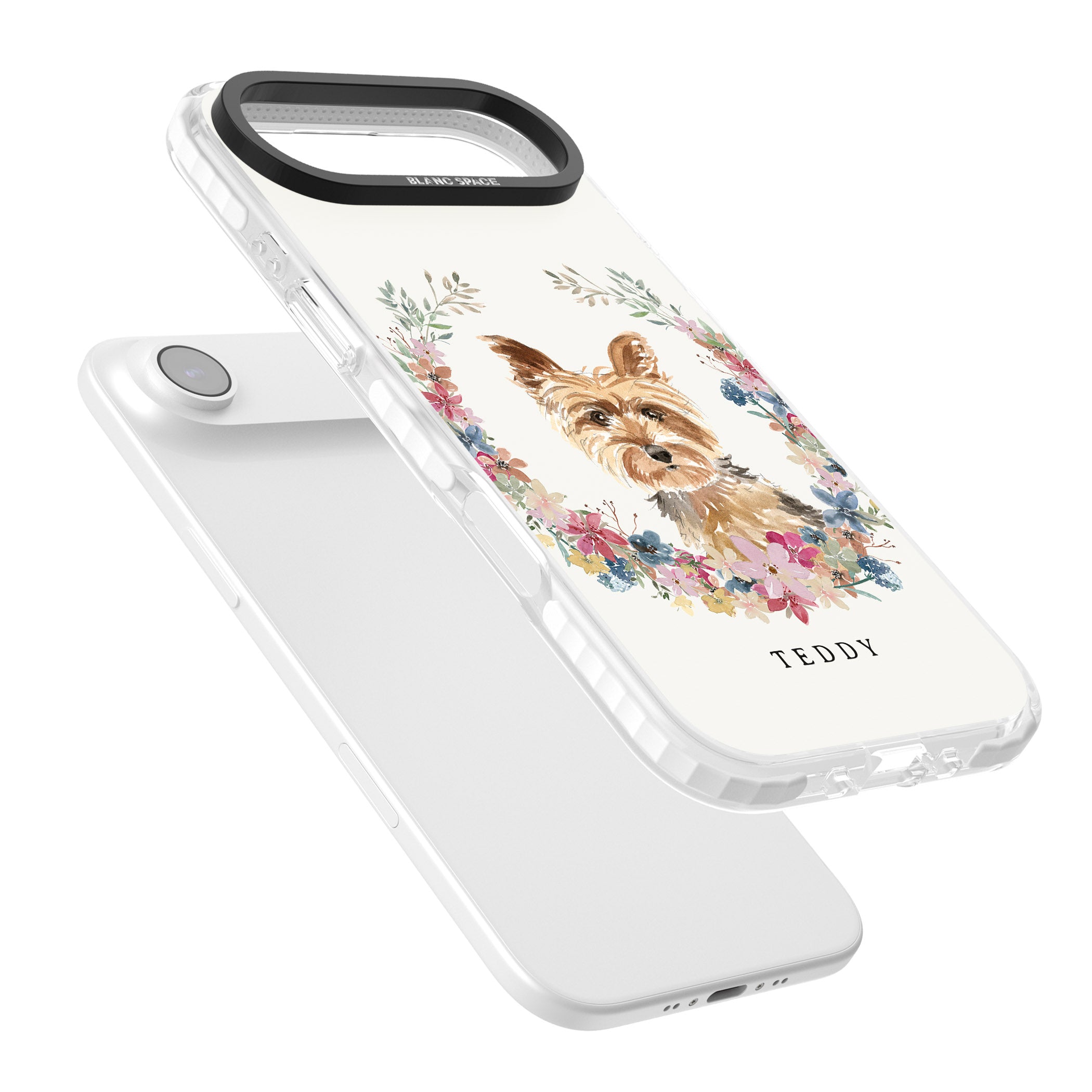 Personalised Yorkshire Terrier Floral Portrait iPhone 17 Air Impact Clear Phone Case Colours