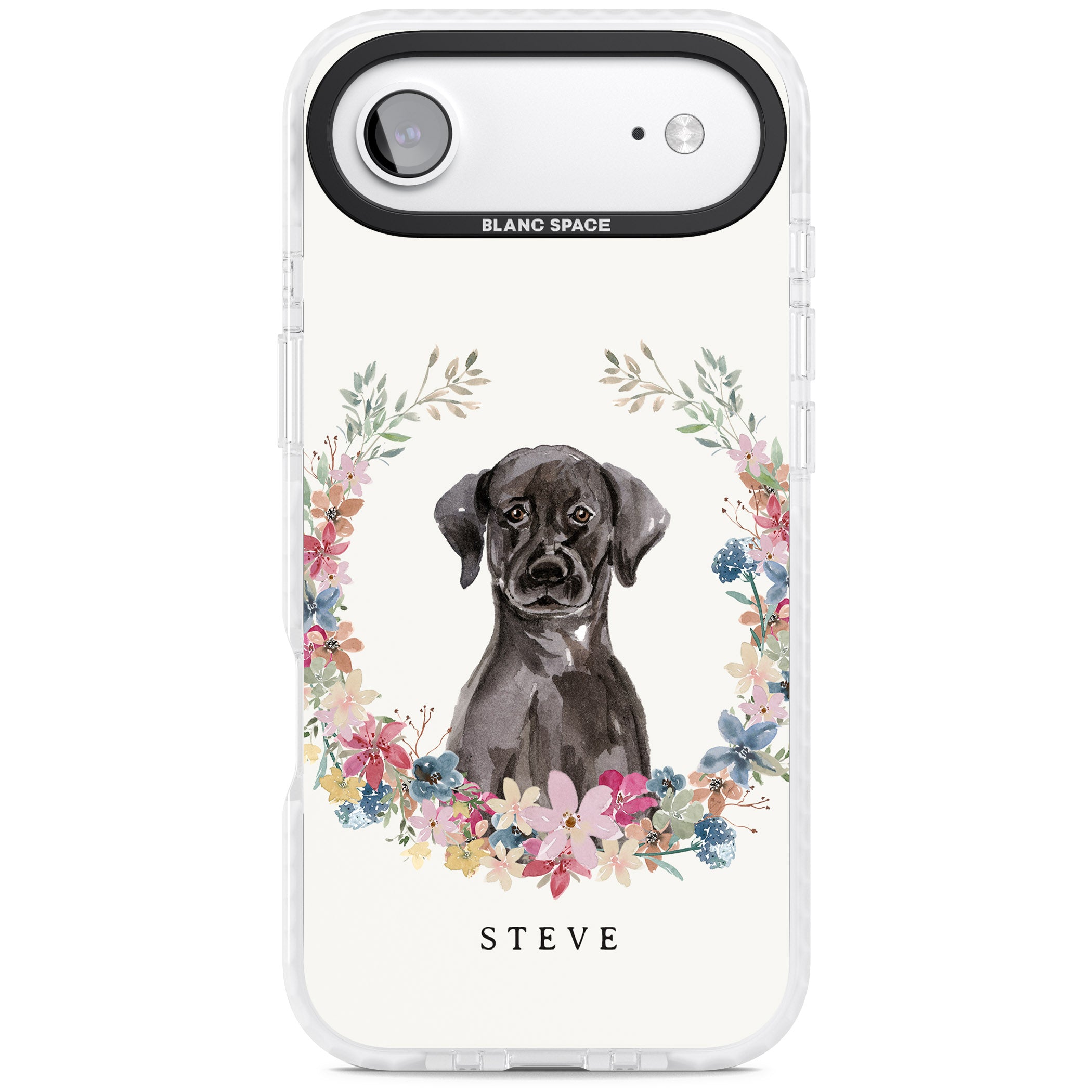 Personalised Black Labrador Floral Portrait iPhone 17 Air Impact Clear Phone Case