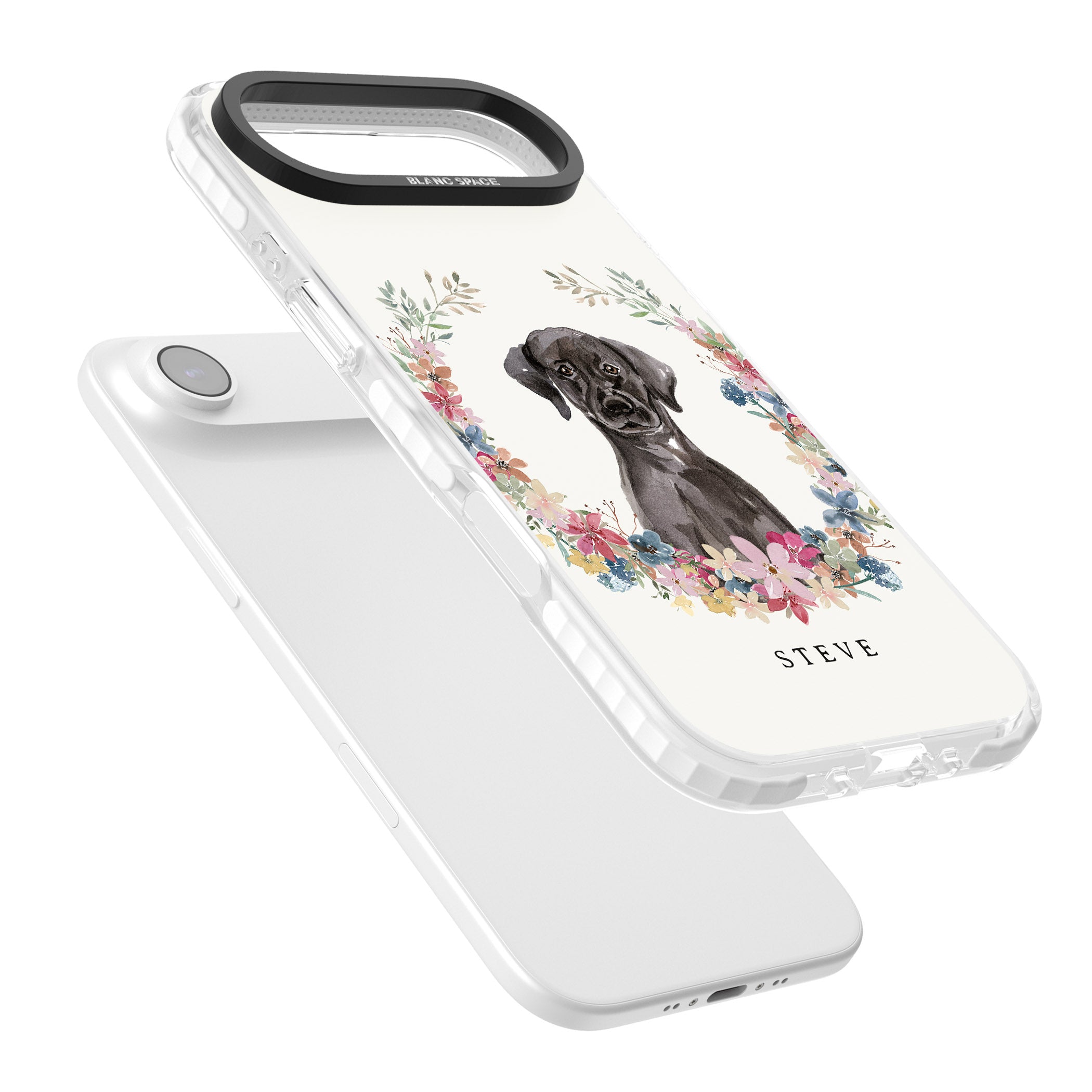 Personalised Black Labrador Floral Portrait iPhone 17 Air Impact Clear Phone Case Colours
