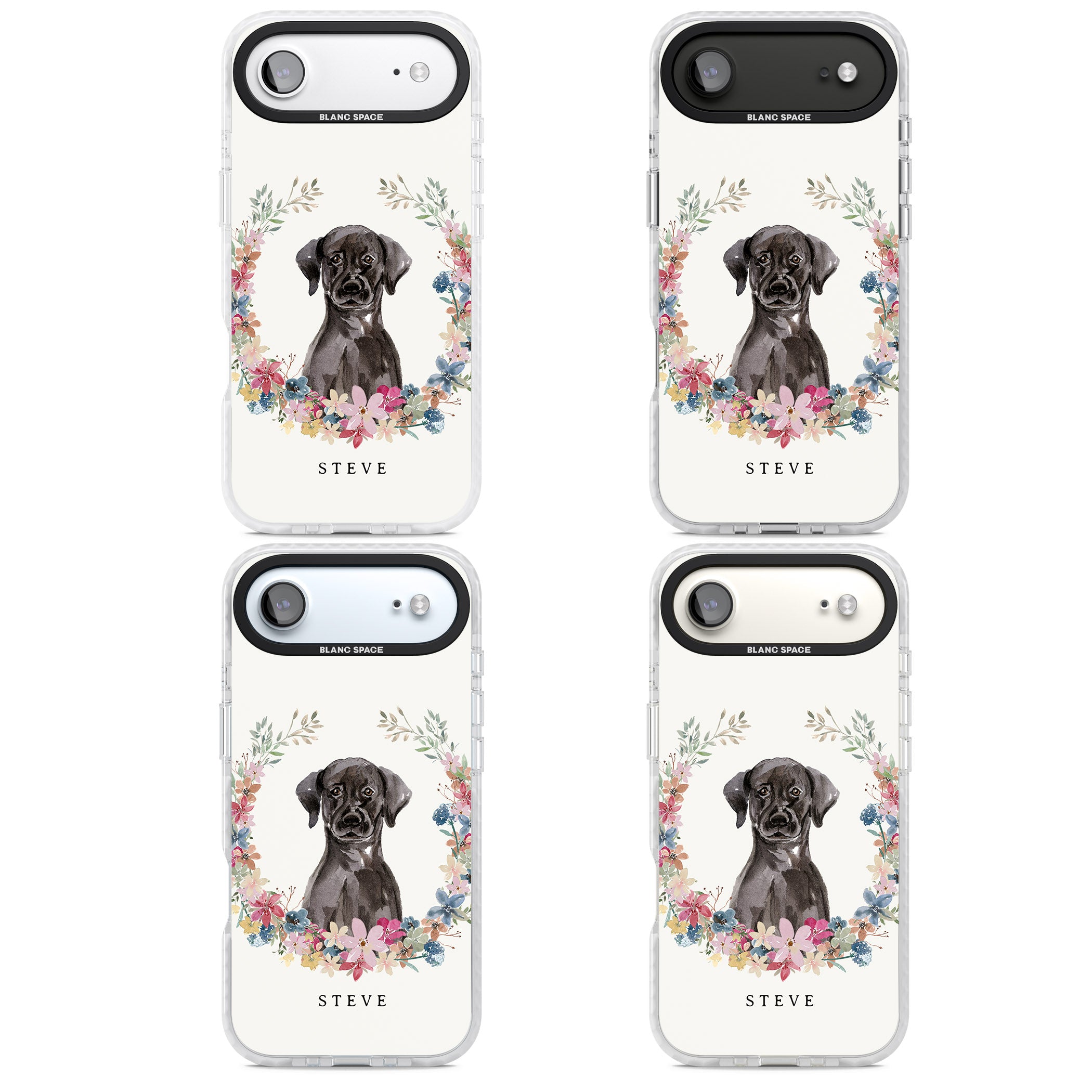 Personalised Black Labrador Floral Portrait iPhone 17 Air Impact Clear Phone Case APT Impact Protection